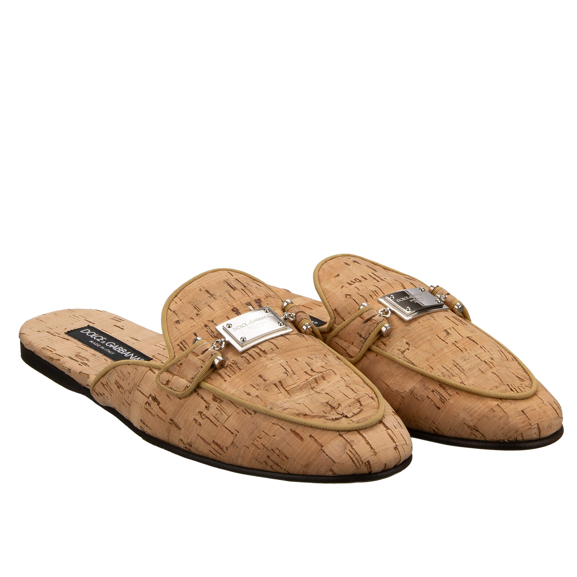 DG Metall Logo Kork Mokassins Slipper Schuhe Beige 43 UK 9