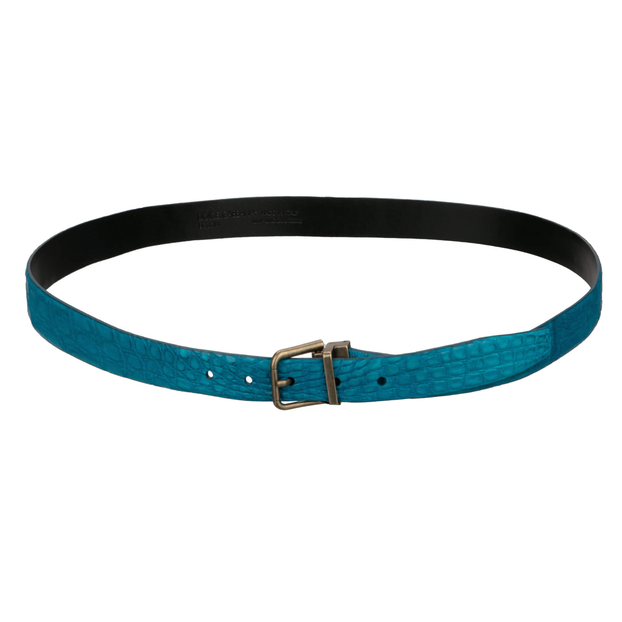 Metall Rollschnalle Kroko Leder Gürtel Türkis Blau Antik Gold 100 40