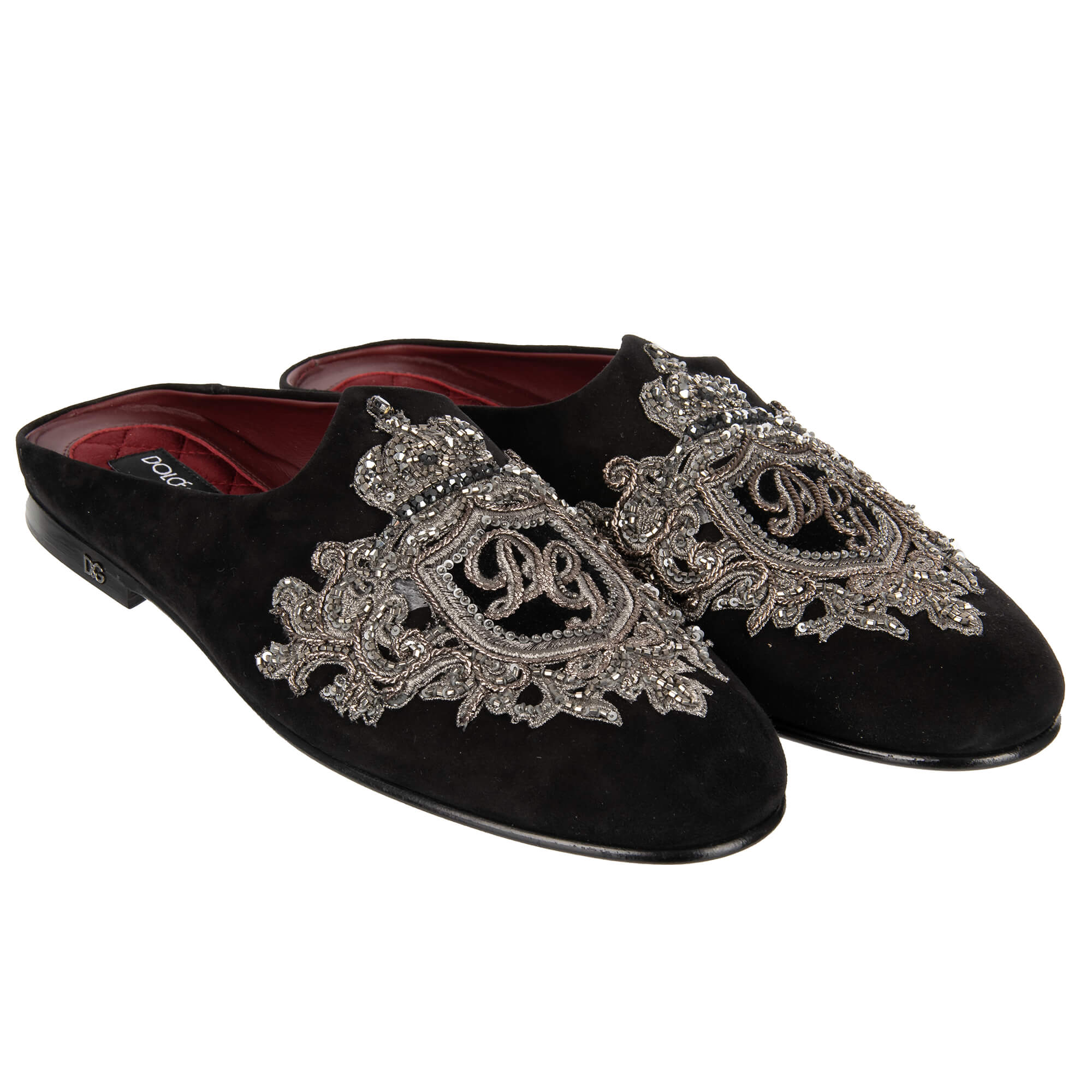 Crystal Pearl Crown Suede Shoes Mules Slipper YOUNG POPE Black 41 US 8