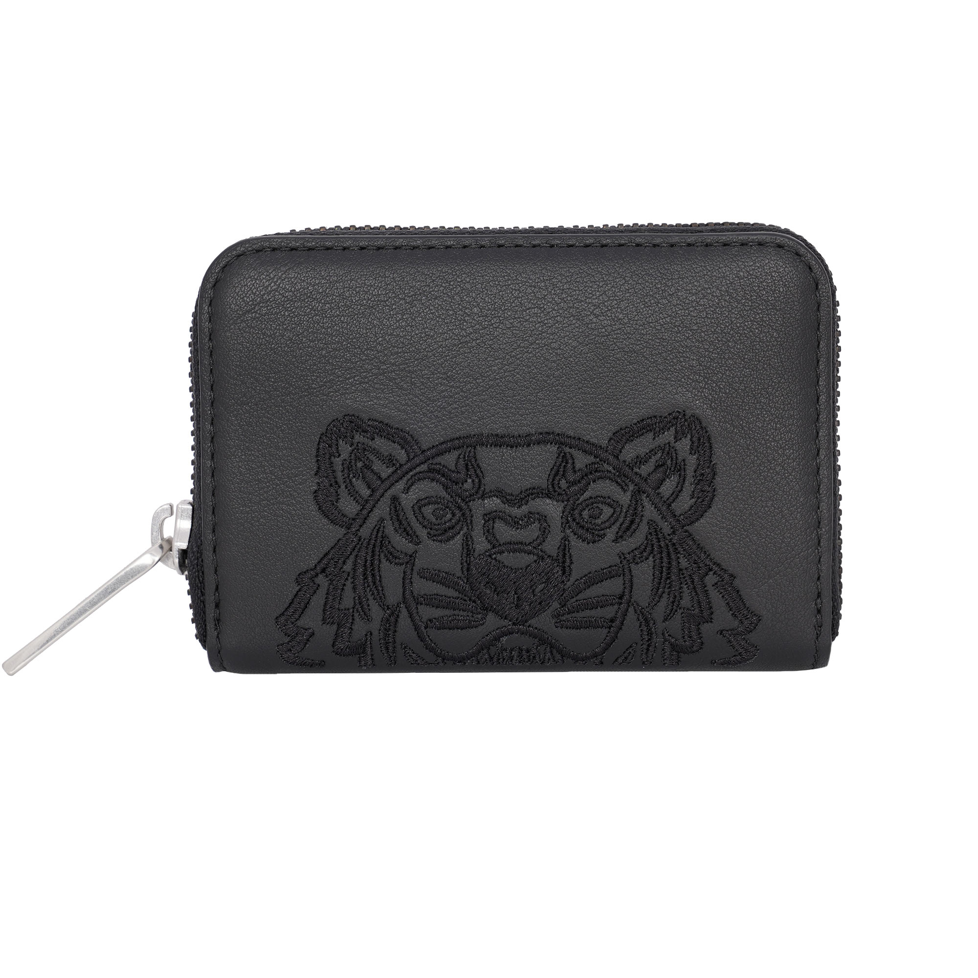 Paris Logo Tiger Stickerei Leder Münzen Geldbörse Schwarz