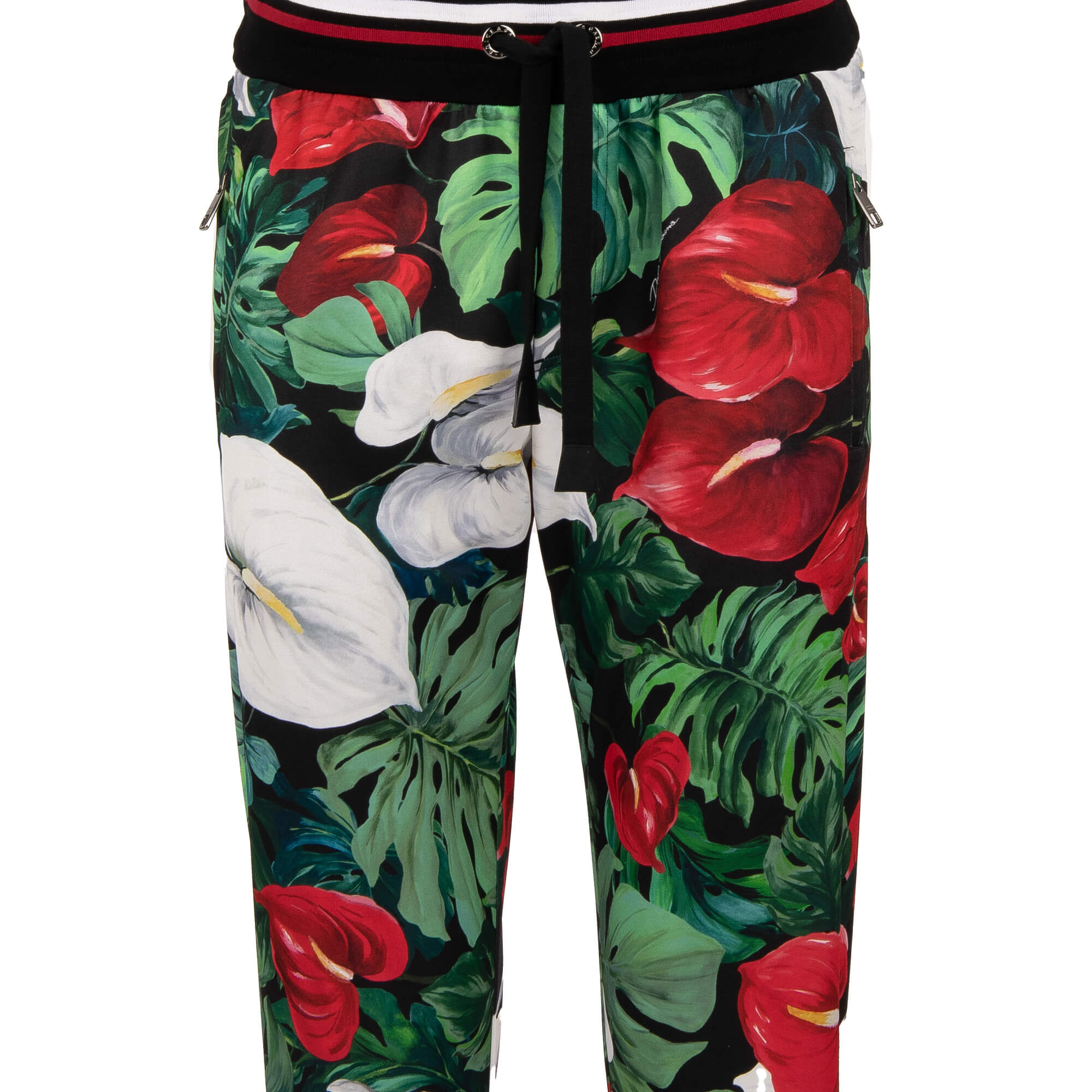 Flower Leaf Jogging Pants Red Green Black 46 US 36 S | 13591