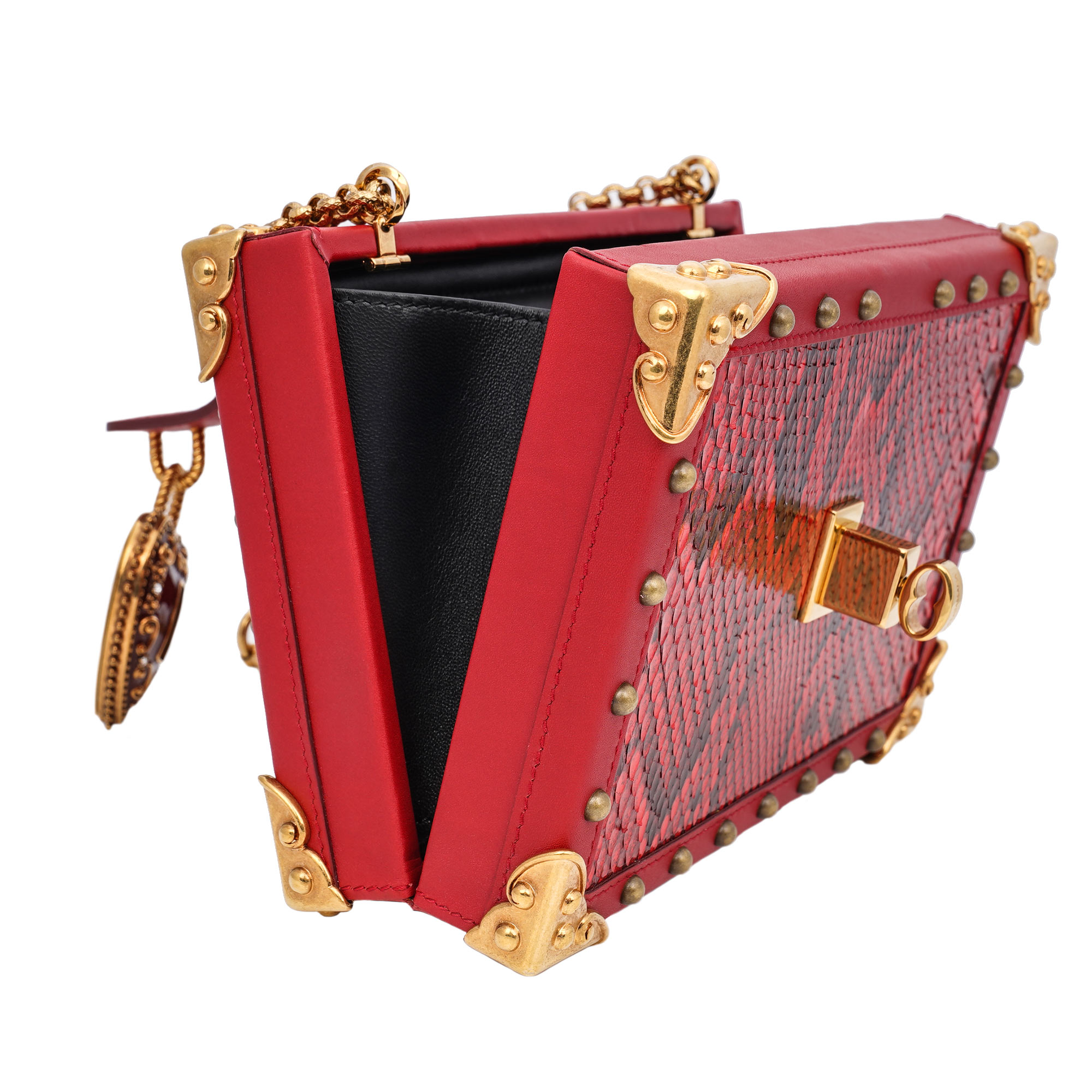 Box Clutch / Schultertasche MY HEART aus Schlangenleder mit dekorativem Herz Schloss, Nieten und Schulterriemen von DOLCE & GABBANA