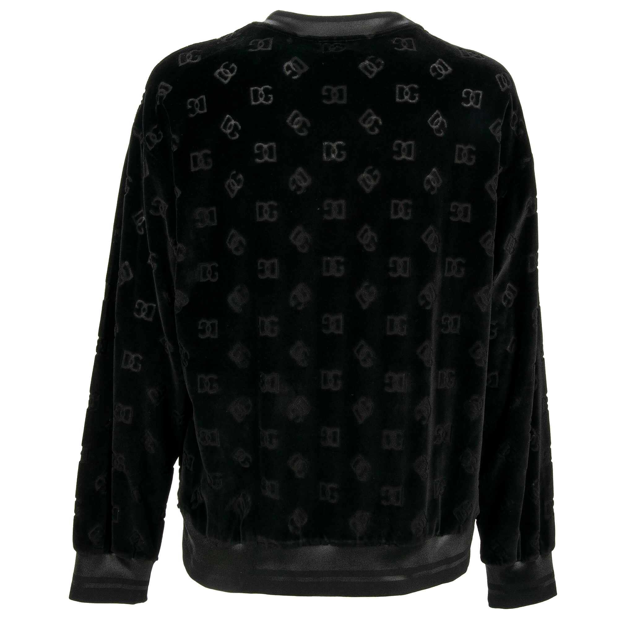 Cotton velvet sweater / sweatshirt with DG Logo pattern in black by DOLCE & GABBANA