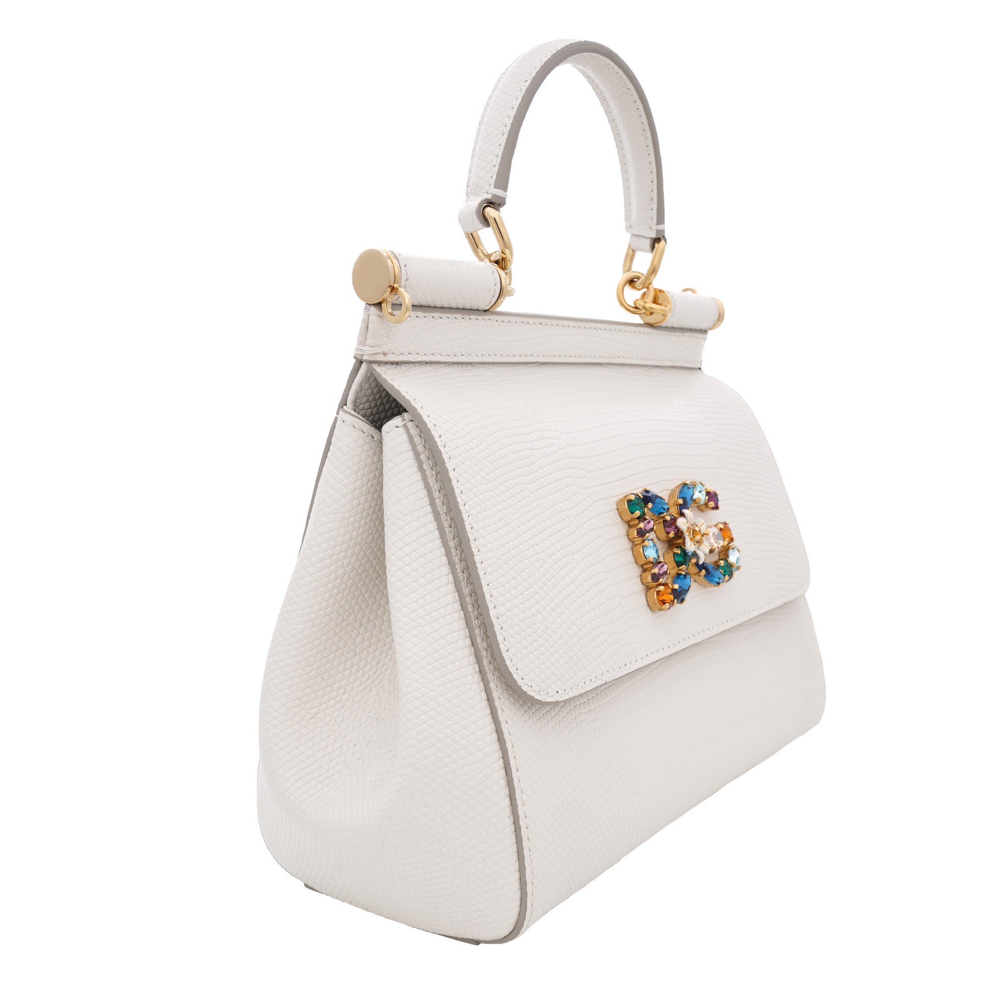 Eidechse Muster Kalbsleder Handtasche / Schultertasche SICILY mit DG Kristall Logo Schild von DOLCE & GABBANA