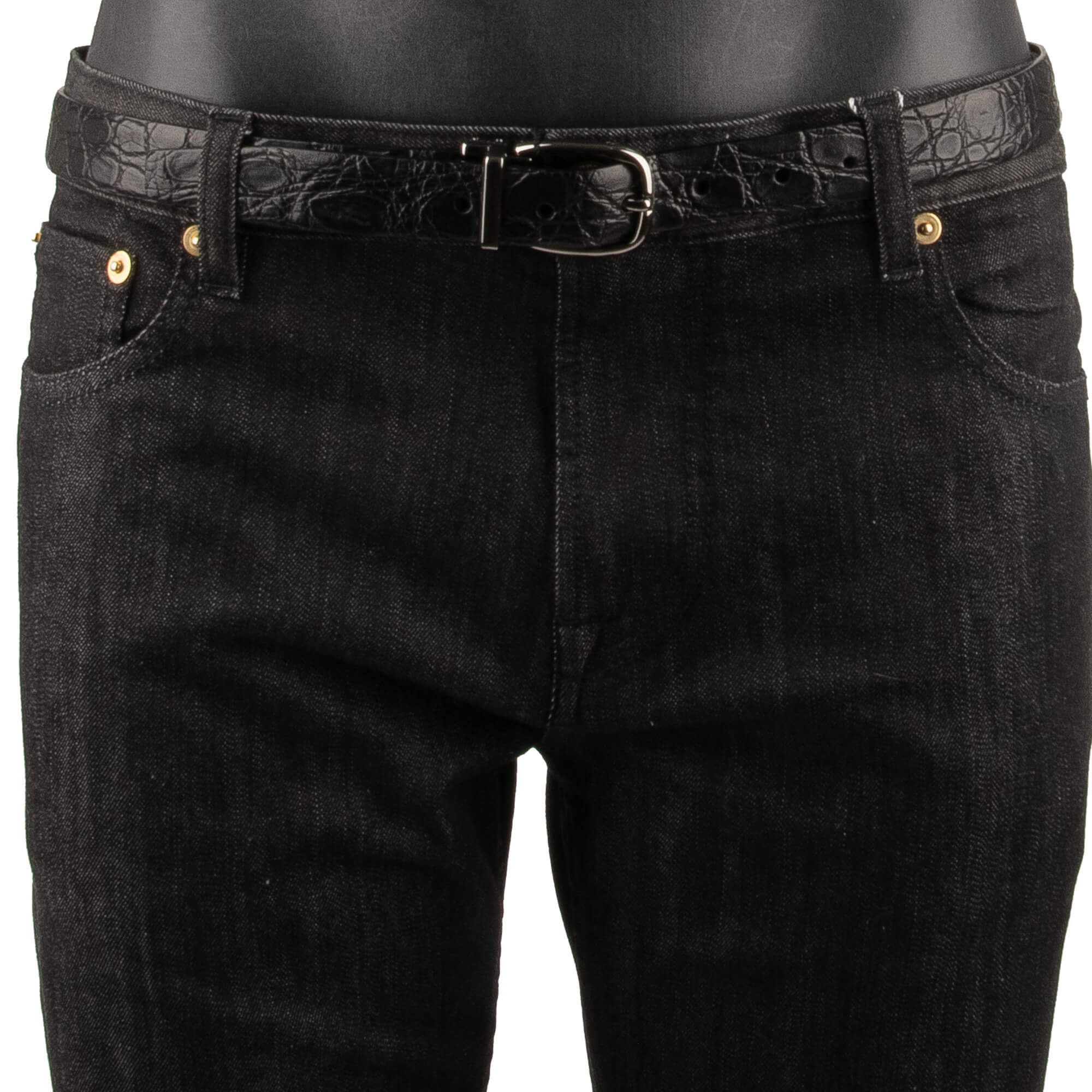 Classic Crocodile Leather belt with silver buckle in black by DOLCE & GABBANA