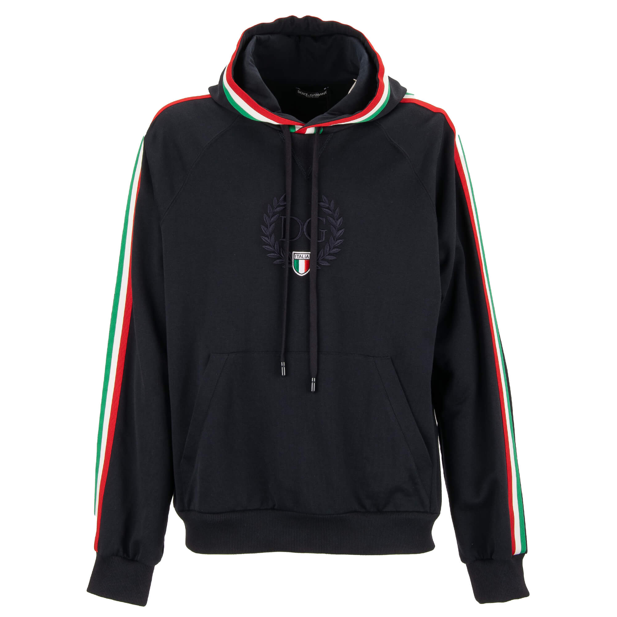 Cotton hooded sweater / hoodie with embroidered DG Logo, pockets and Italy flag details by DOLCE & GABBANA