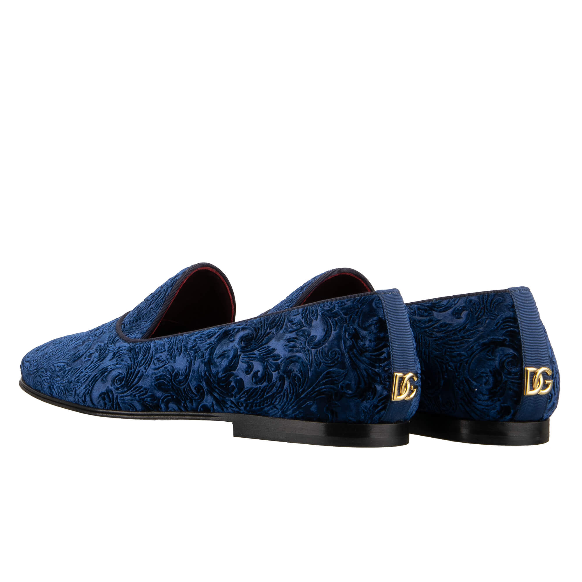 Barock Samt Mokassins Schuhe VASARI mit DG Gold Metall Logo in Blau von DOLCE & GABBANA
