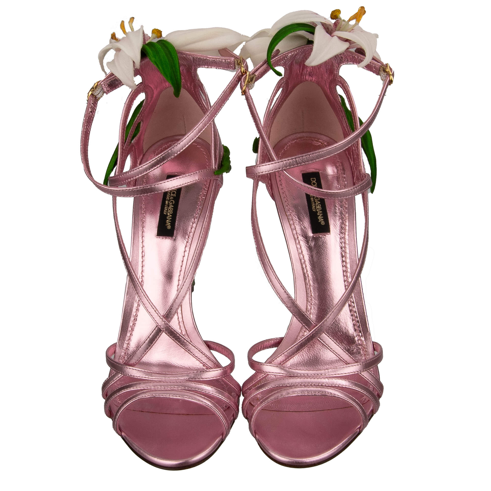 Leder Pumps Sandalen KEIRA mit Seide Lilien und Riemchen in pink von DOLCE & GABBANA