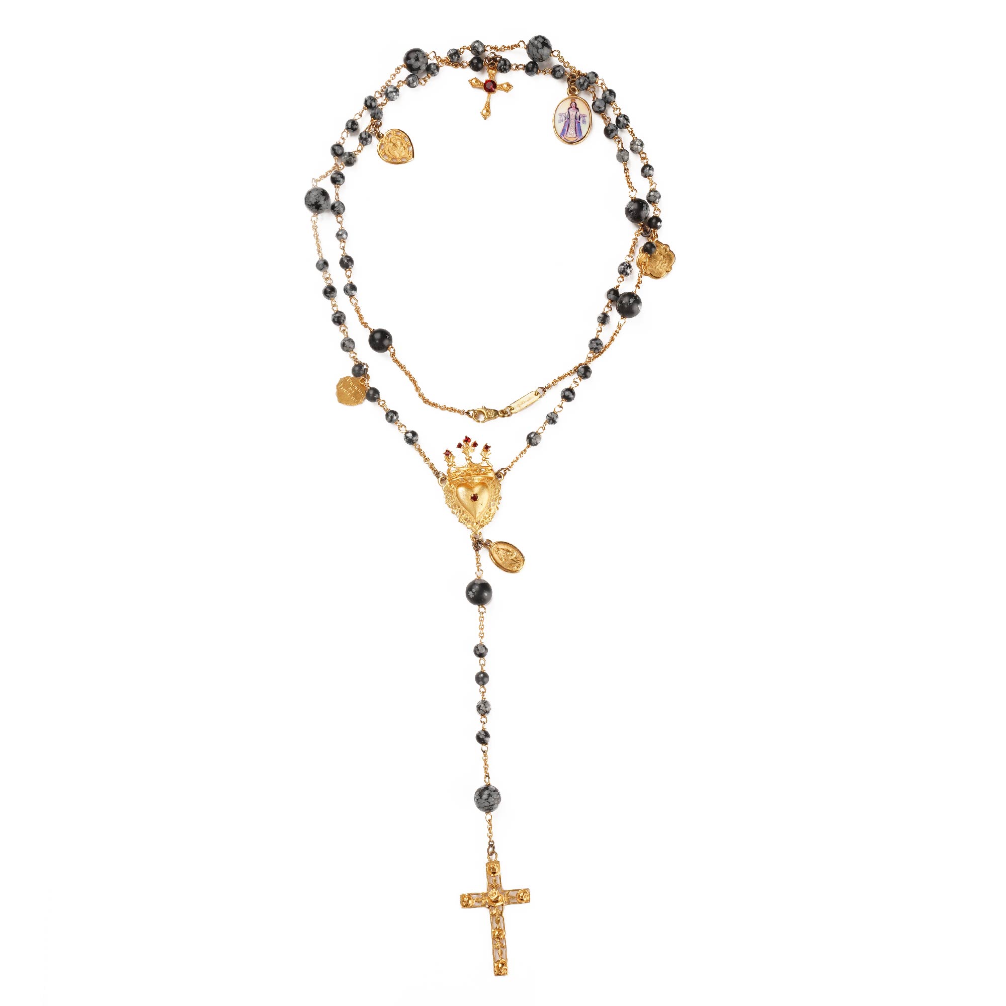 Unisex Herz Rosenkranzkette Krone Kreuz Collier Kette Gold Grau