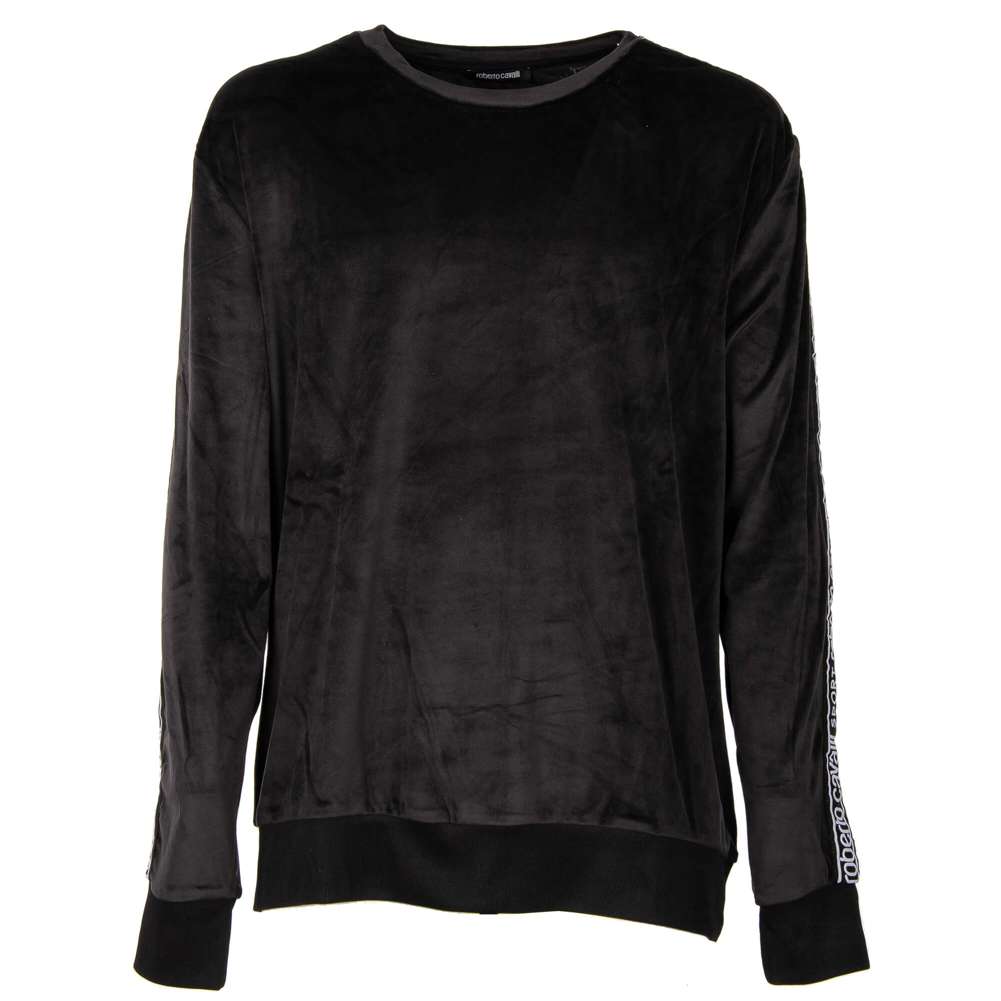 Weiches Samt Sweatshirt mit Logo Streifen Schwarz