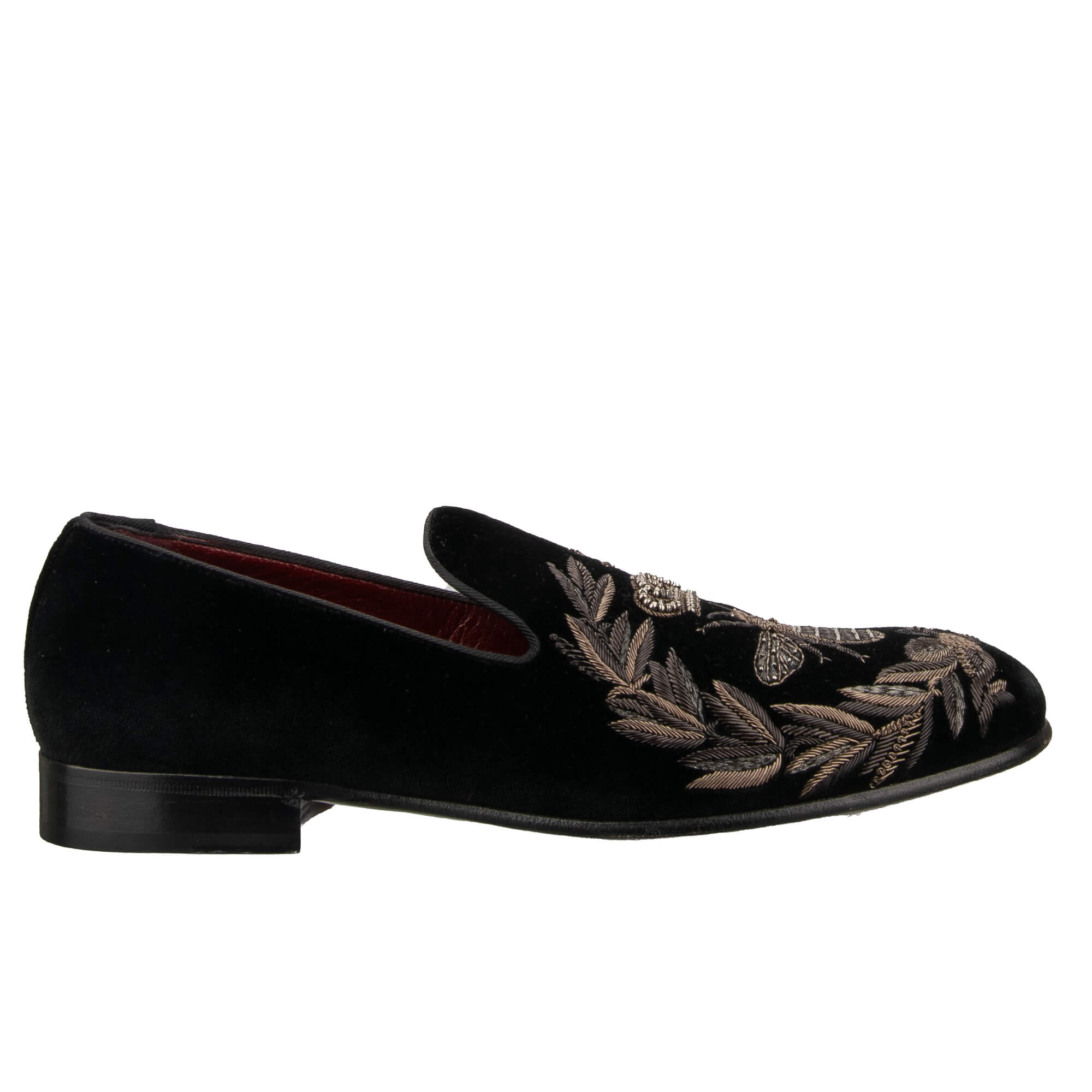Loafer MILANO aus Samt mit Napoleon Biene, Krone ind Blätter Stickerei in Schwarz von DOLCE & GABBANA