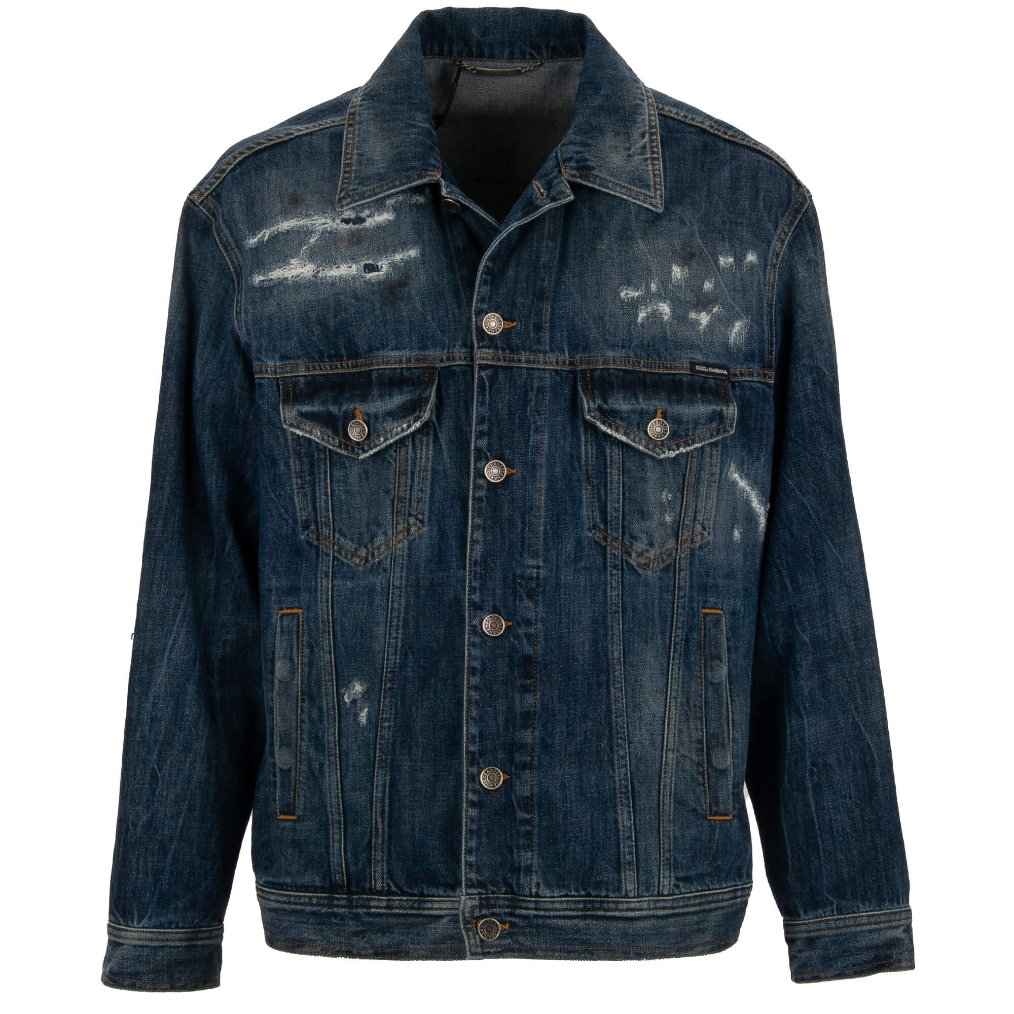 DG Leather Logo Distressed Denim Oversize Jeans Jacket Blue 48 M L