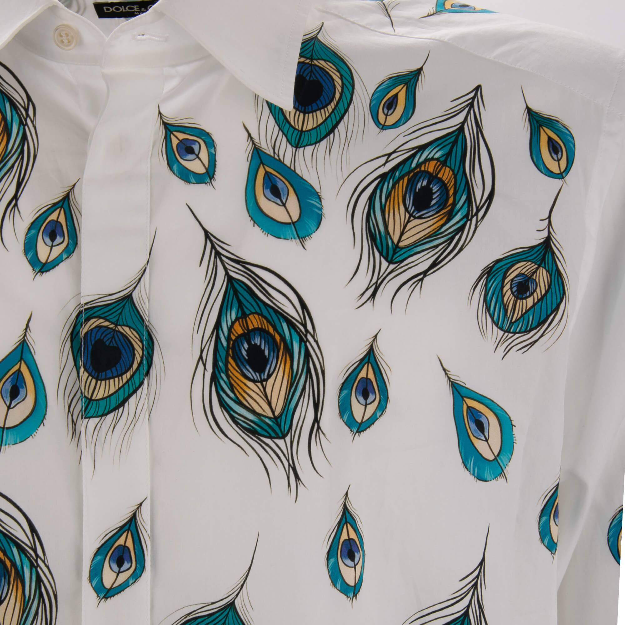 Cotton shirt with peacock feather print in white by DOLCE & GABBANA