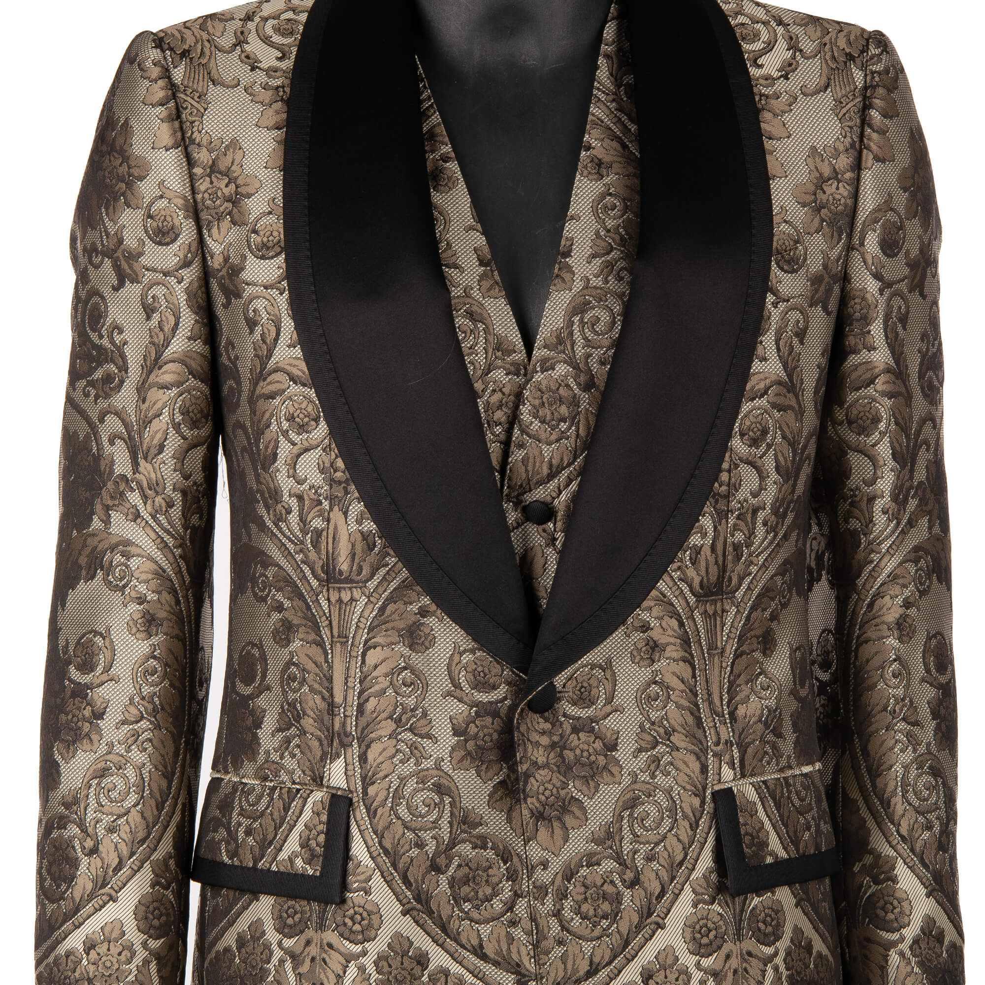 3 piece Floral Jacquard Baroque suit in black and beige by DOLCE & GABBANA