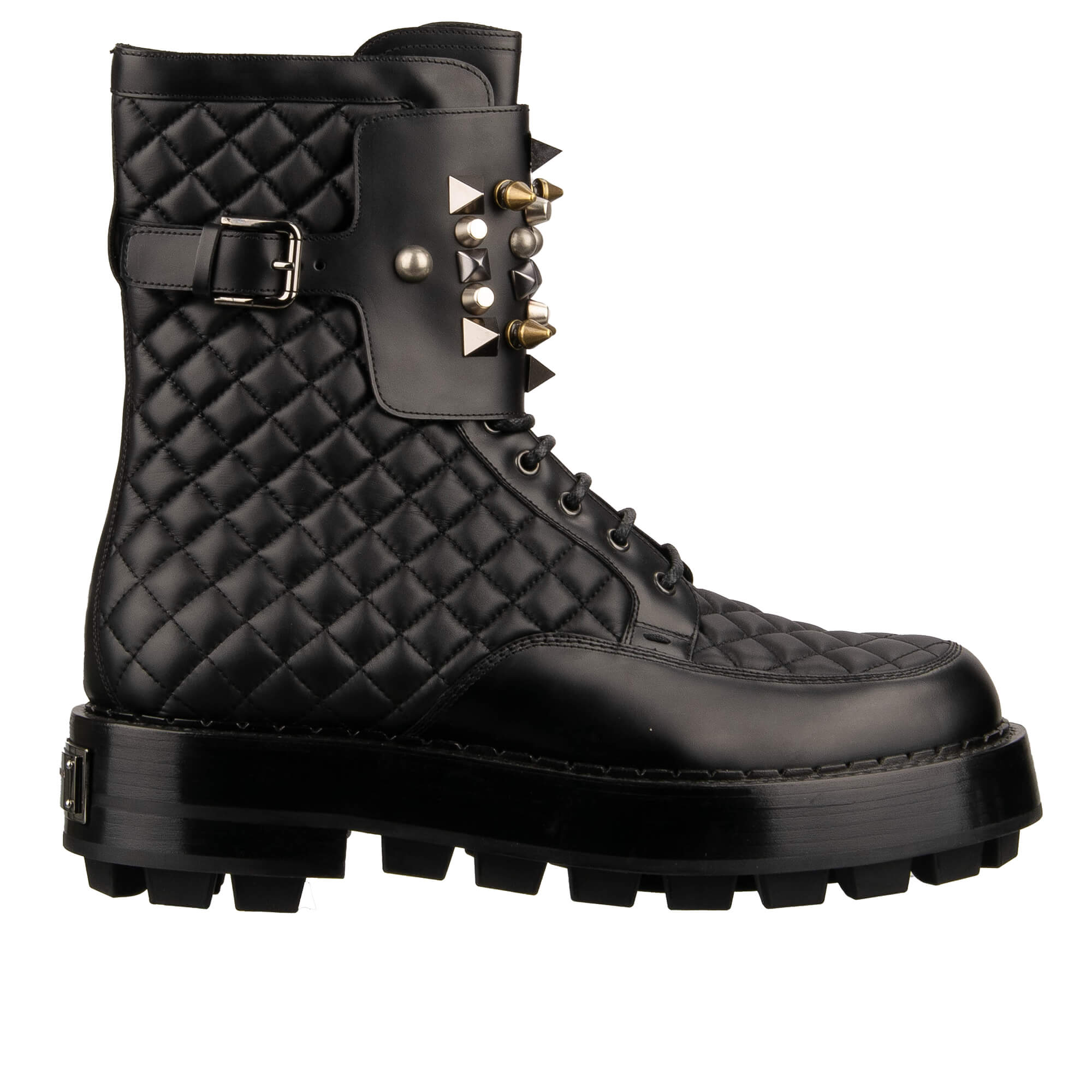 Combat Biker Stiefel aus Gestepptem Leder mit Nieten und Logo Schwarz 44 US 11