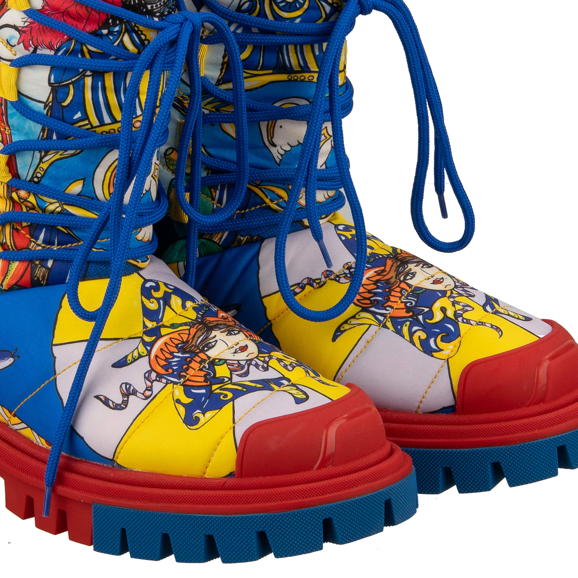 Schnee Stiefel mit Carretto Siciliano Print in Rot und Blau von DOLCE & GABBANA
