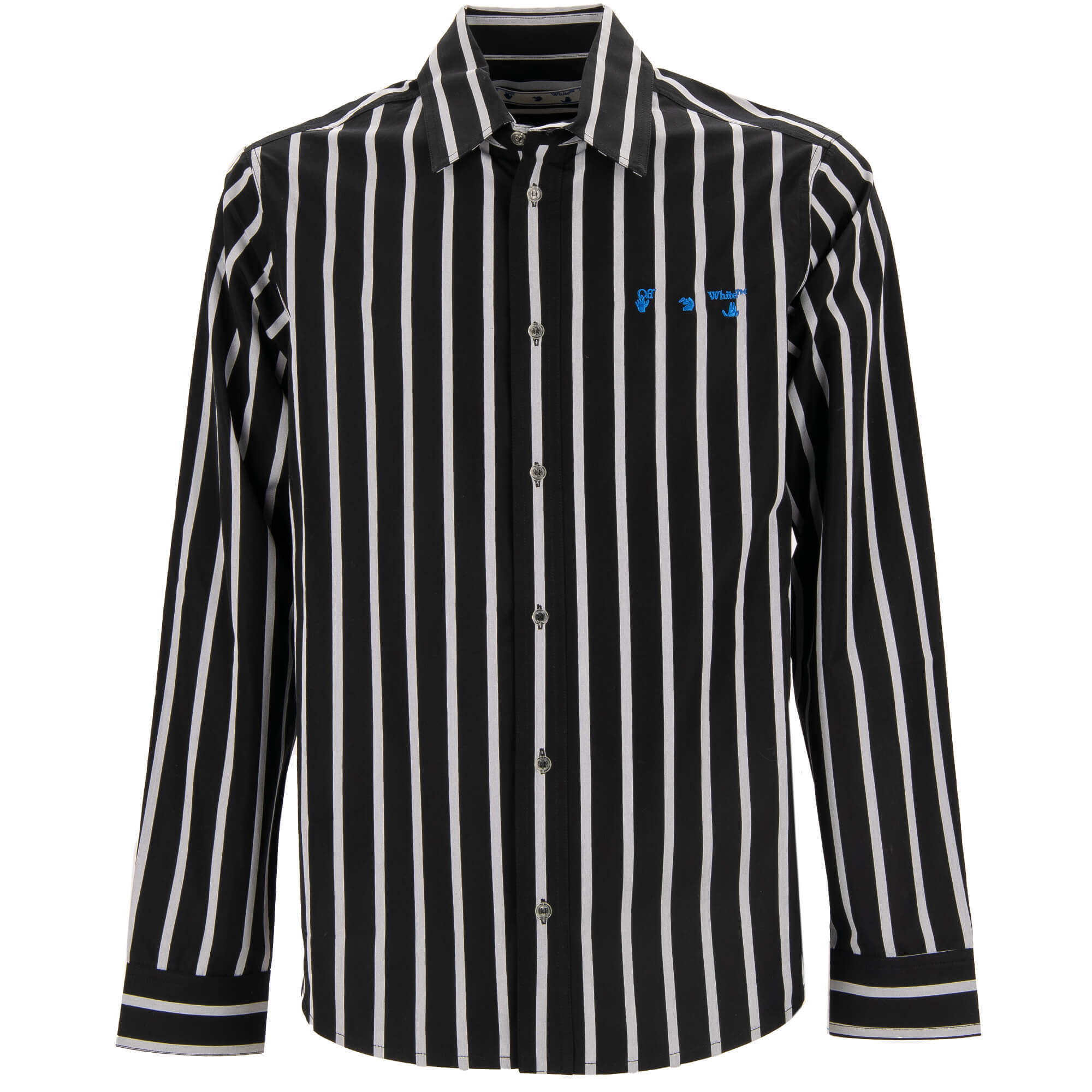 Virgil Abloh Oversize Gestreiftes Pivot Hemd mit Logo Schwarz Weiß XS S