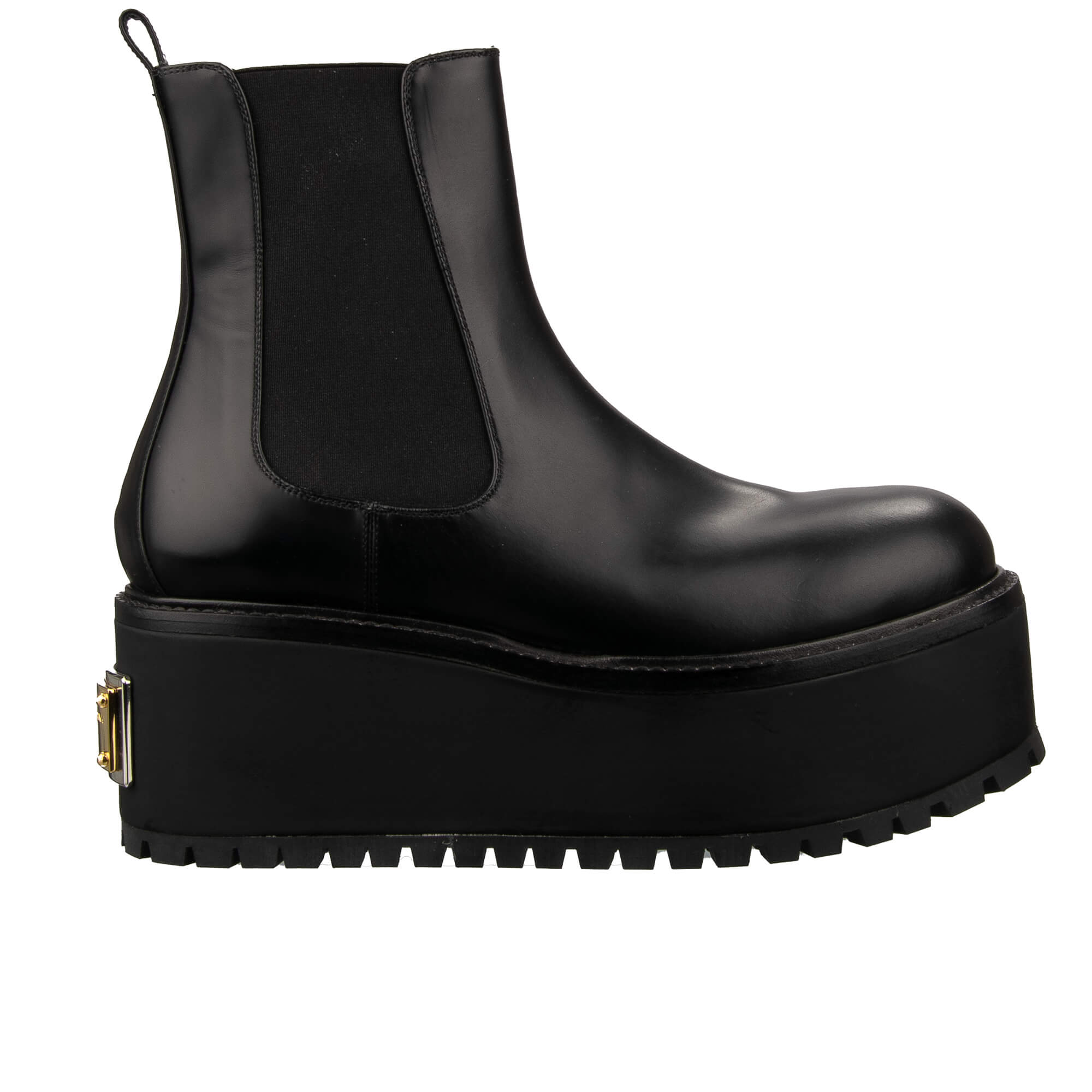 DG Gold Logo Plate Women Leather Plateau Boots Black 39 US 9