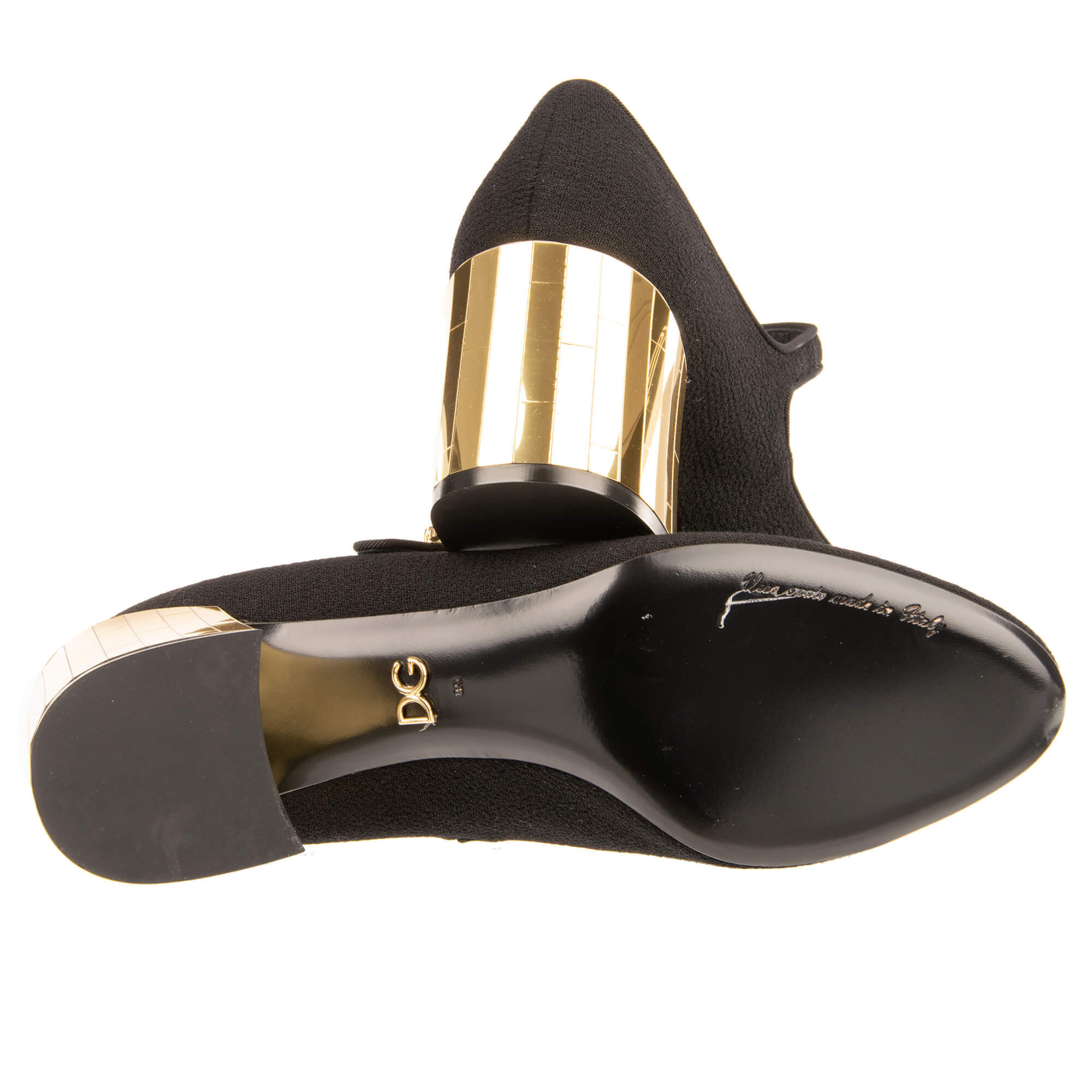 Mary Jane Stoff und Leder Pumps VALLY mit Disco Spiegel Absatz in Gold und Schwarz von DOLCE & GABBANA