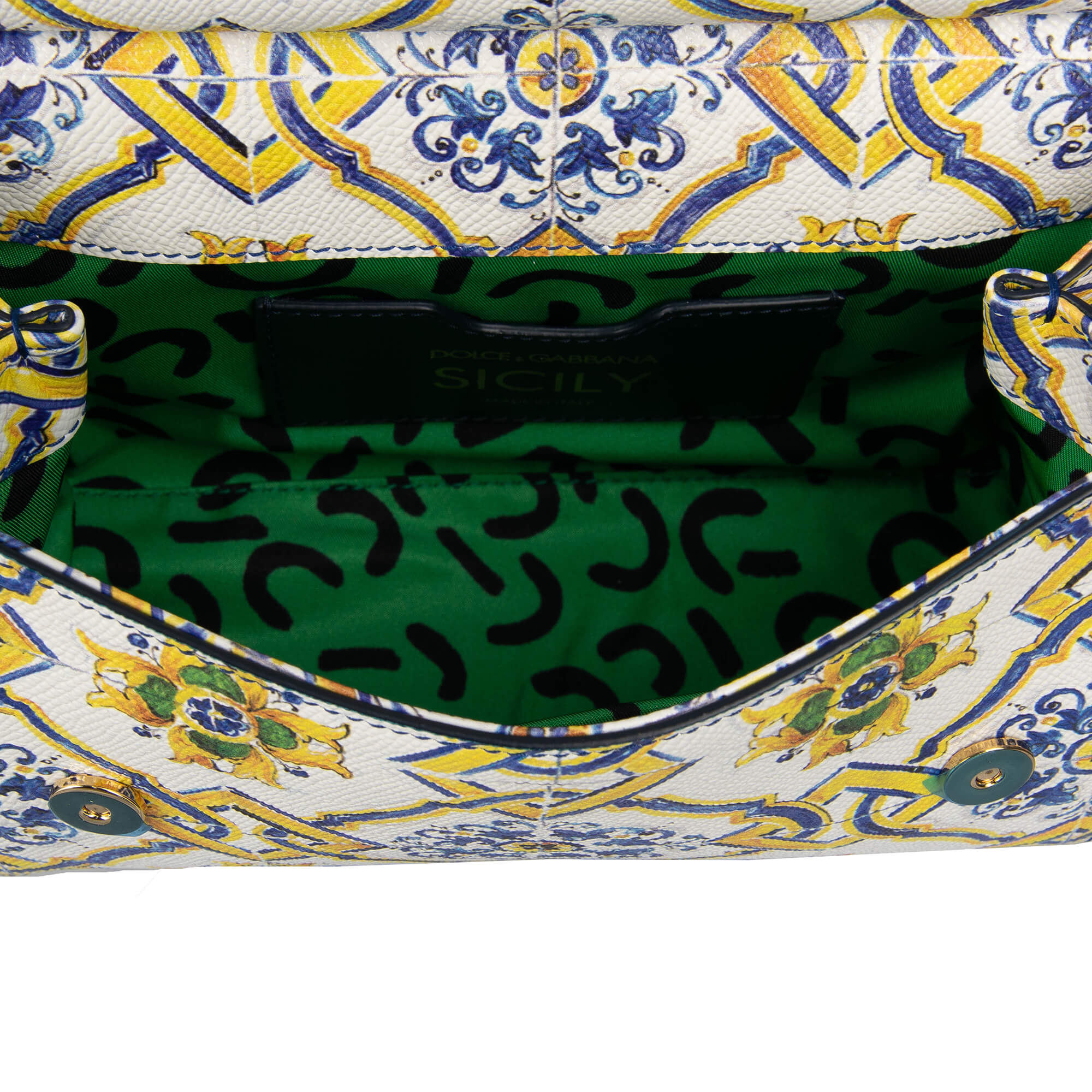 Hand- / Schultertasche SICILY Mini aus Dauphine Leder mit Majolika Print und Logo Schild von DOLCE & GABBANA
