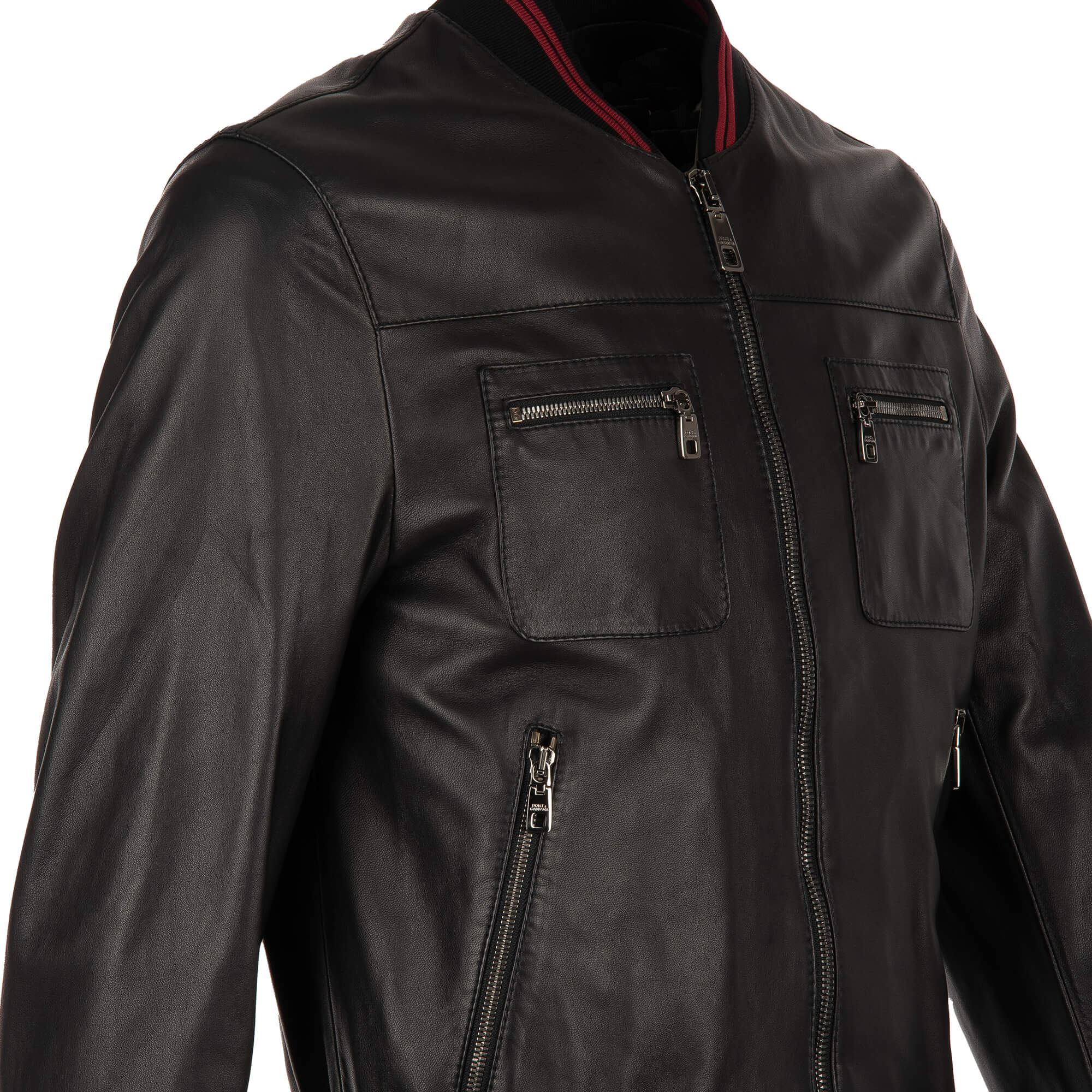 Bomber style nappa leather jacket with many pockets and knitted details by DOLCE & GABBANA