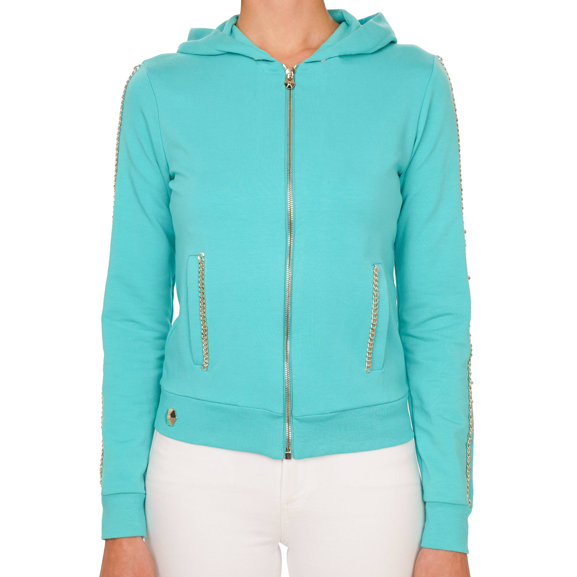 Totenkopf Kette Stickerei Hoodie Jacke Blau M