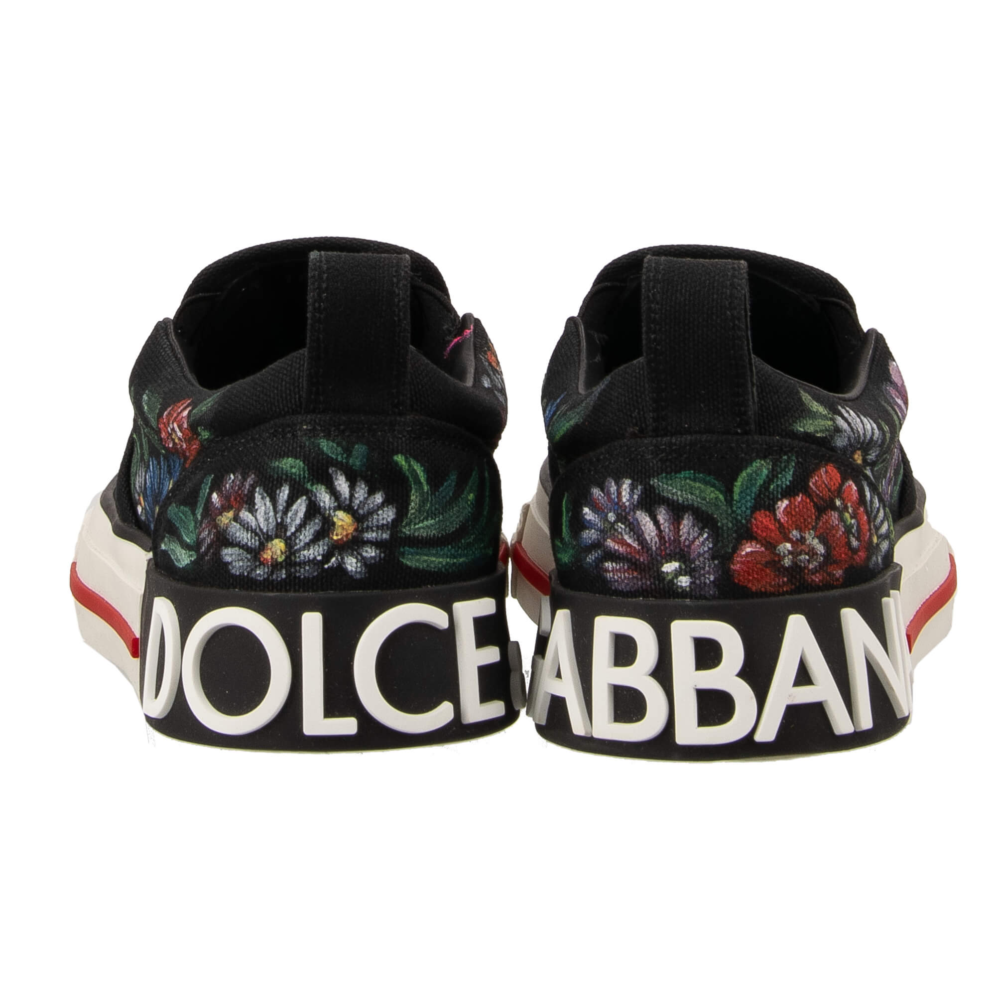 Handbemahlte Blumen Exklusive Damen Slip On Sneaker DONNA mit DG Logo in Schwarz und Weiß von DOLCE & GABBANA