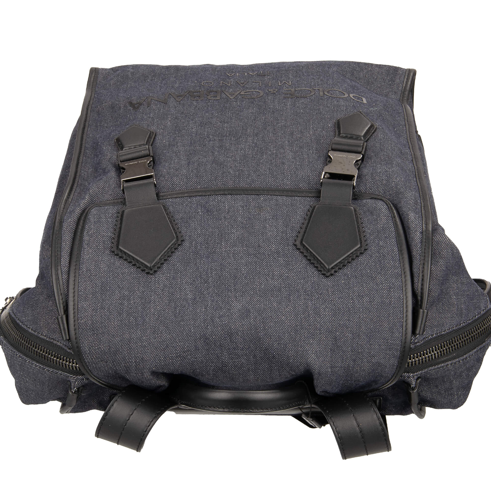 Großer Rucksack EDGE aus Denim und Leder mit Reißverschluss und großem Logo von DOLCE & GABBANA