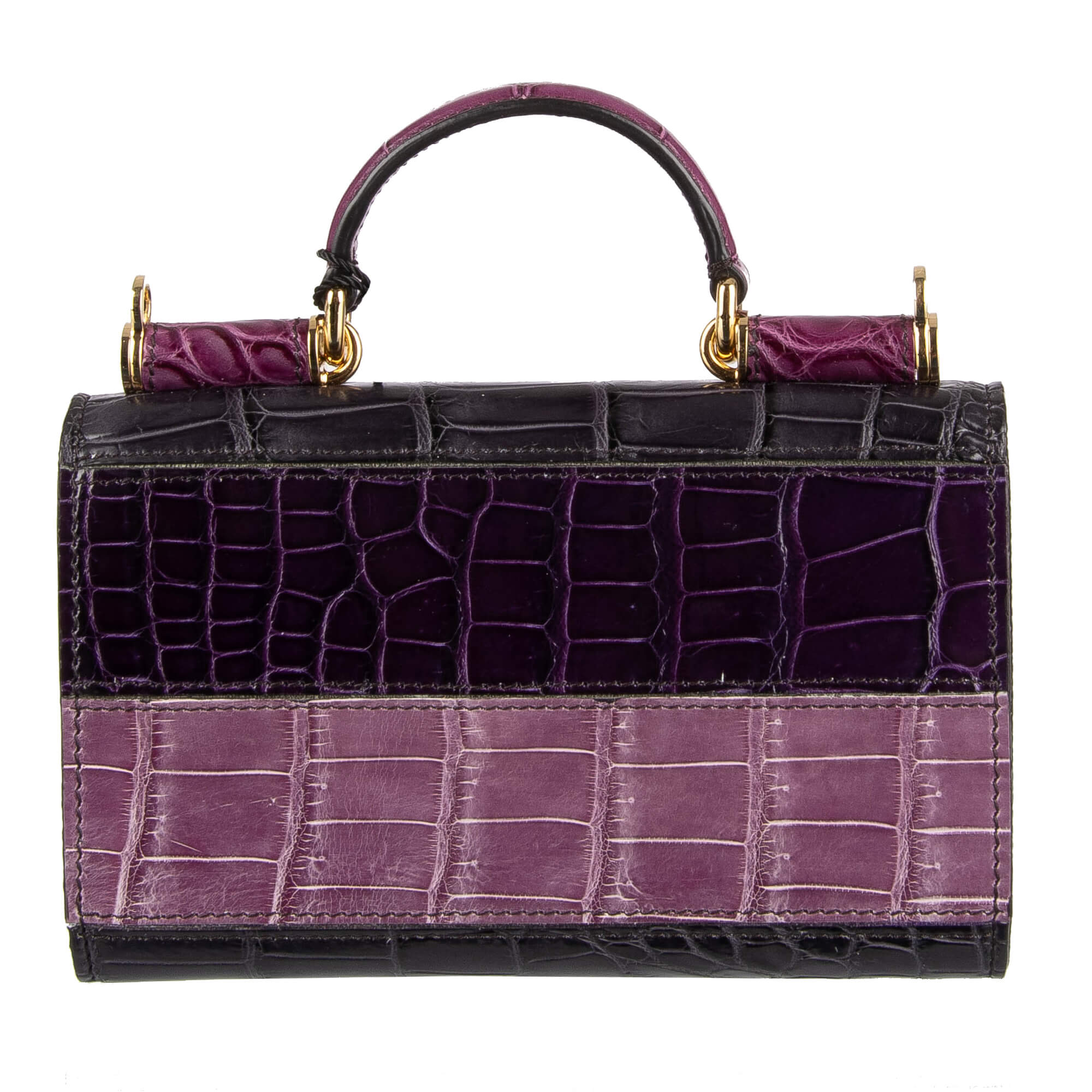 Crossbody Crocodile Leather clutch bag / wallet SICILY VON BAG Mini in purple / gray with logo plate and many slots by DOLCE & GABBANA