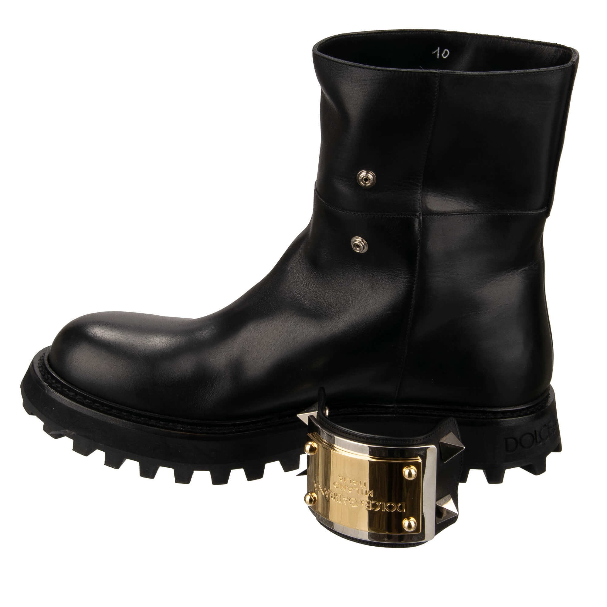 Leder Stiefel BERNINI mit DG Metall Gold Logo in Schwarz von DOLCE & GABBANA