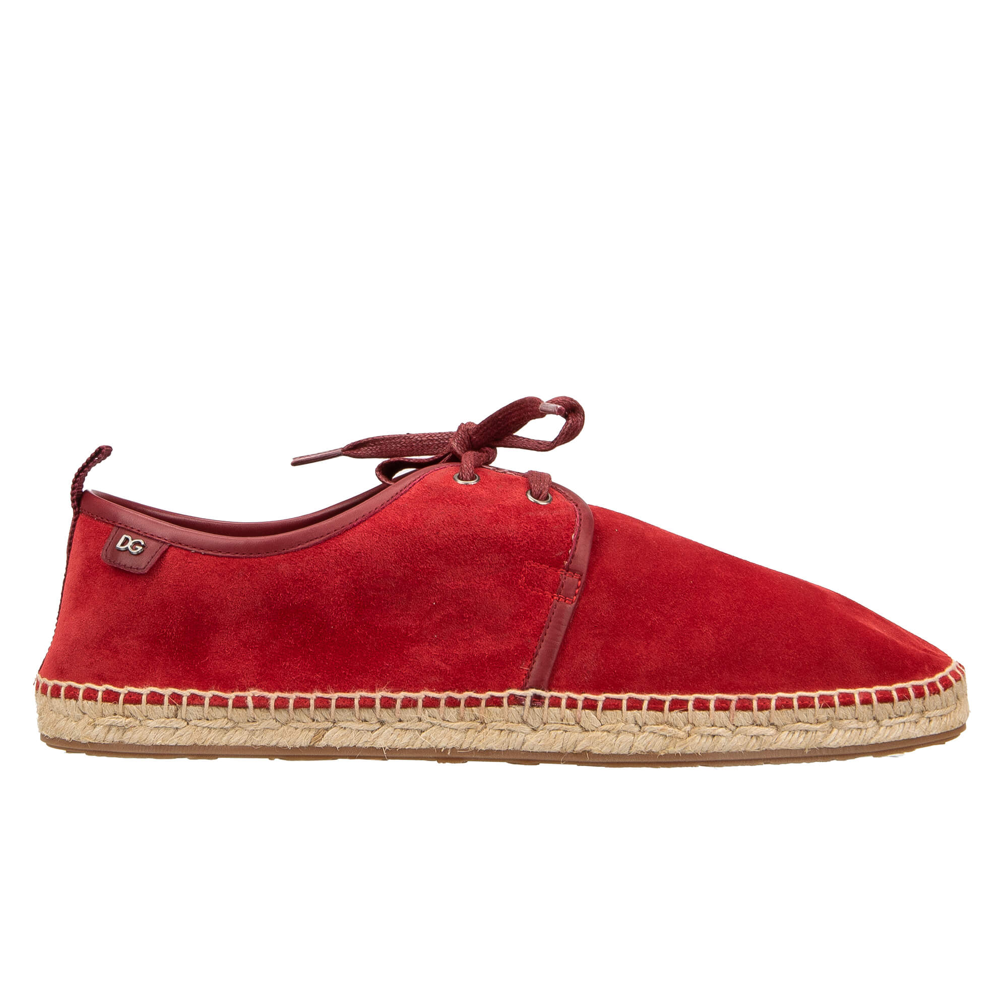 Loafer TREMITI aus Wildleder mit Kontrast Raffia Elementen und DG Logo in Rot von DOLCE & GABBANA