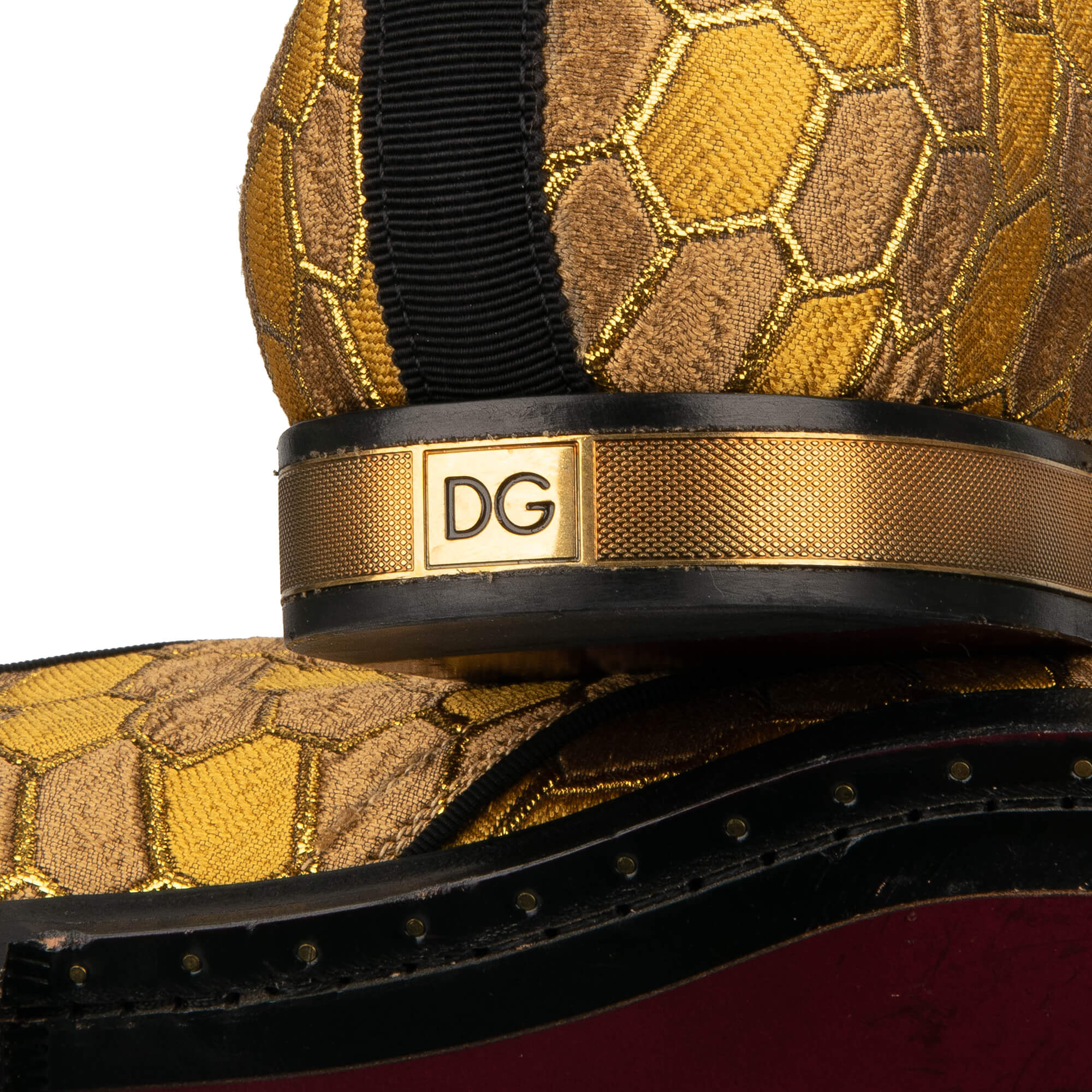 Unique pointed leather Derby Shoes MILLENNIALS with animal print embellished and metal plate with DG logo at the heel in gold and black by DOLCE & GABBANA