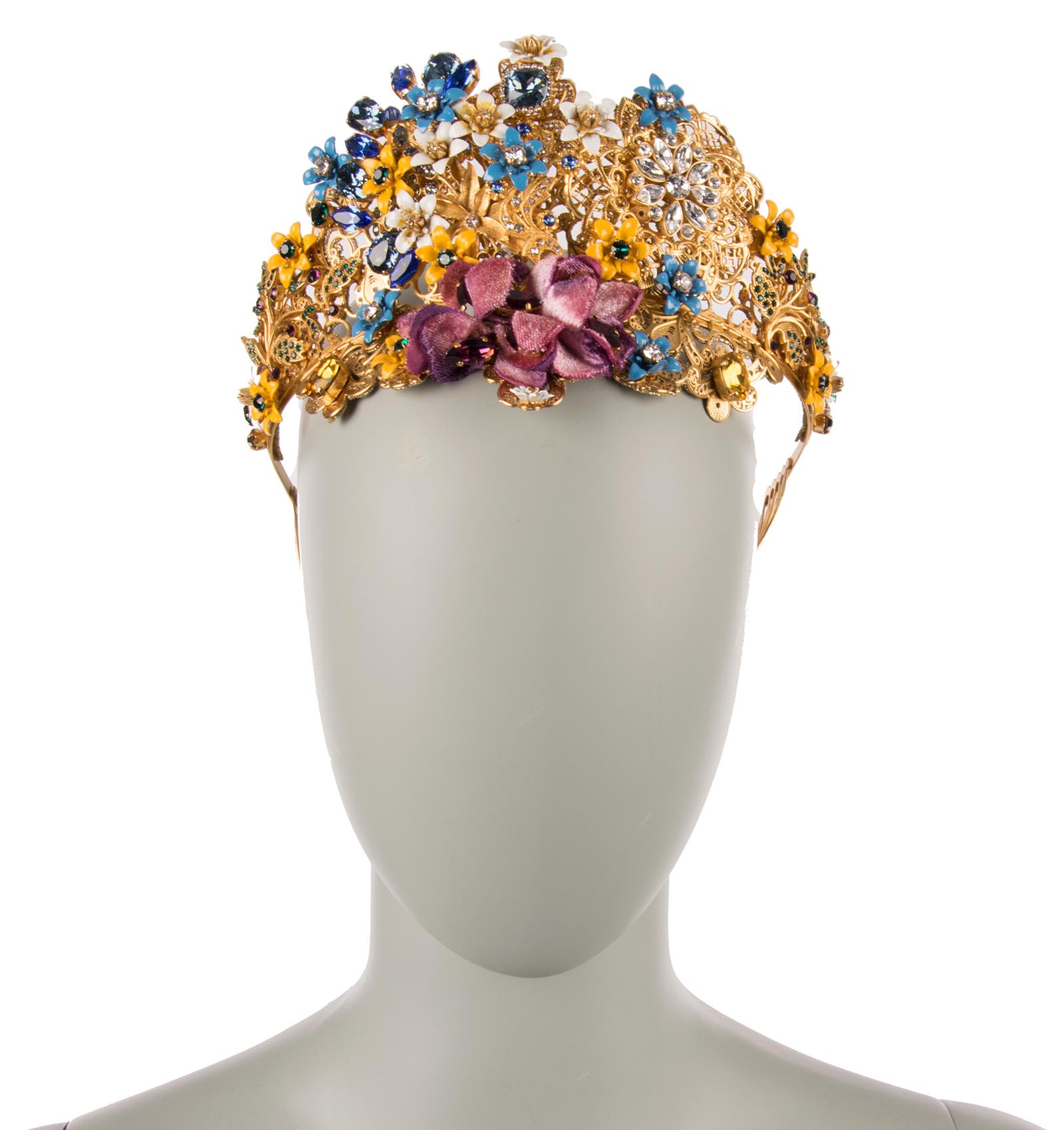 "Mix Fiori" Filigree Tiara Crown with flowers and crystals in Gold by DOLCE & GABBANA