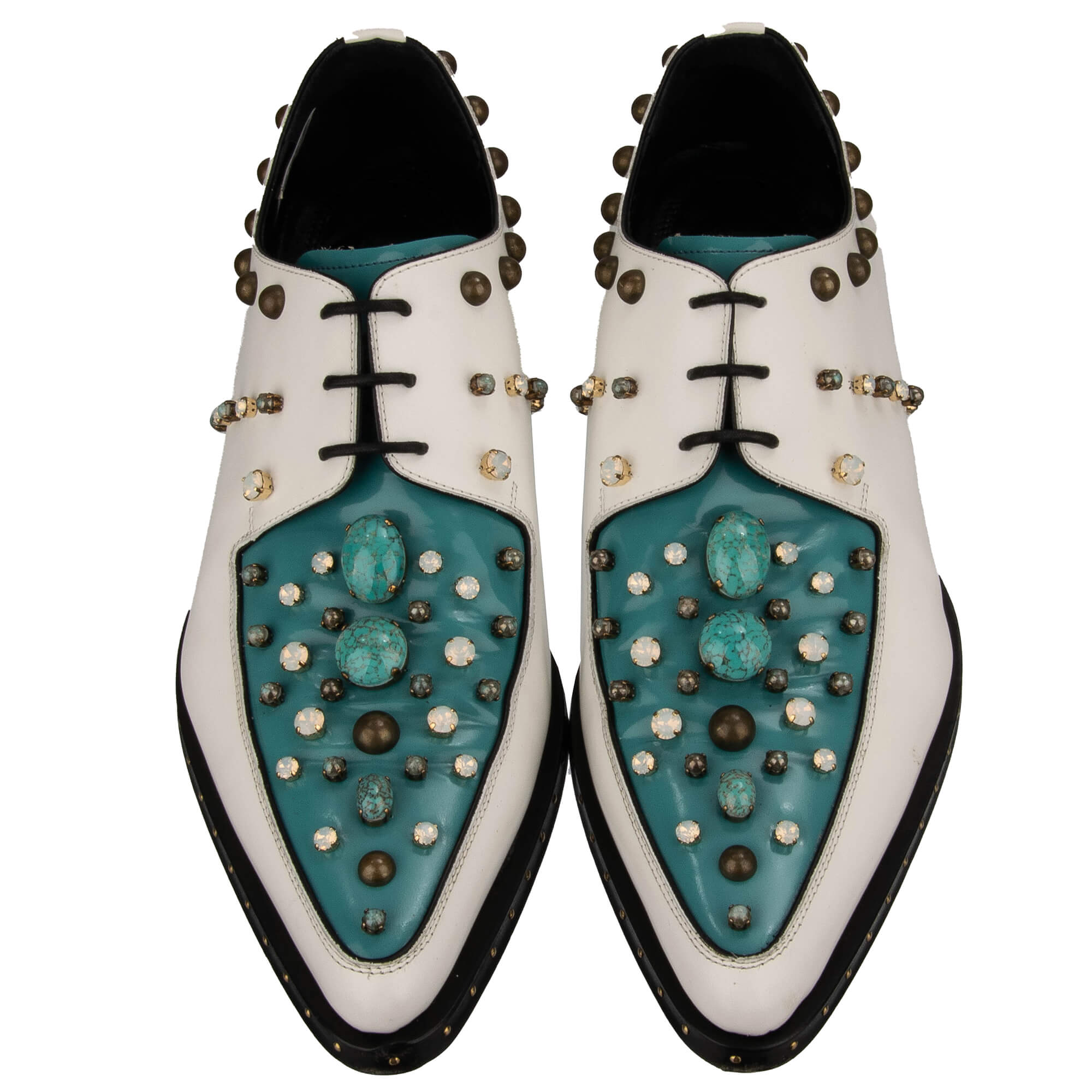 Derby Schuhe MILLENNIALS aus Leder mit Kristallen, Nieten und Steinen und Absatz mit DG Logo in Weiß und Azur von DOLCE & GABBANA