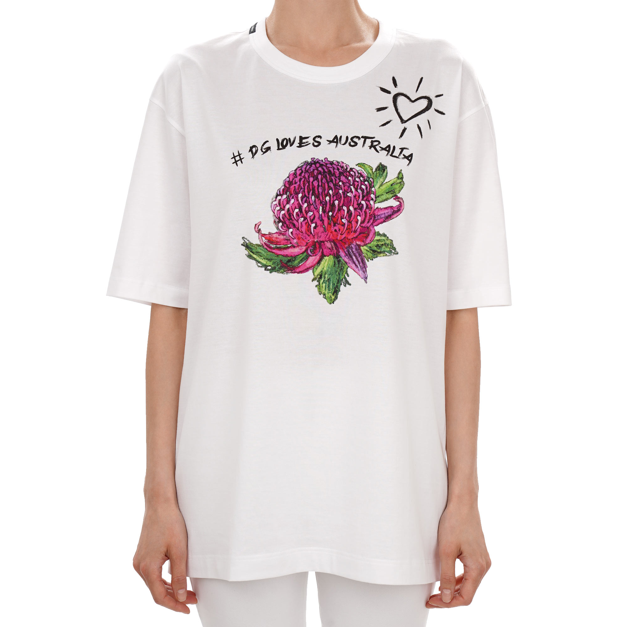 DG Logo Loves Australia Blume Baumwolle T-Shirt Weiß DE 40 L