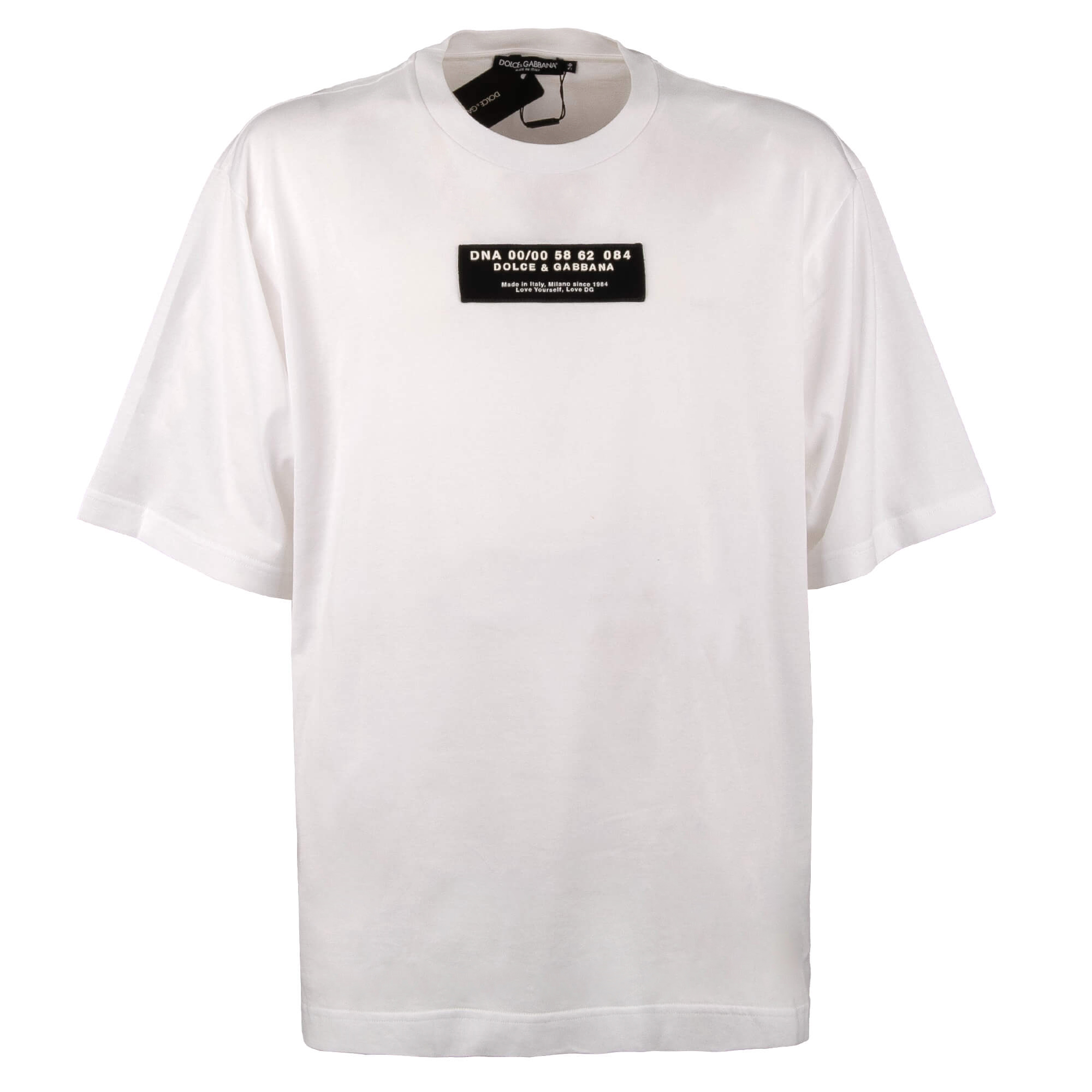 DG DNA Logo Black Patch Oversized Cotton T-Shirt White 56 US 46 2XL