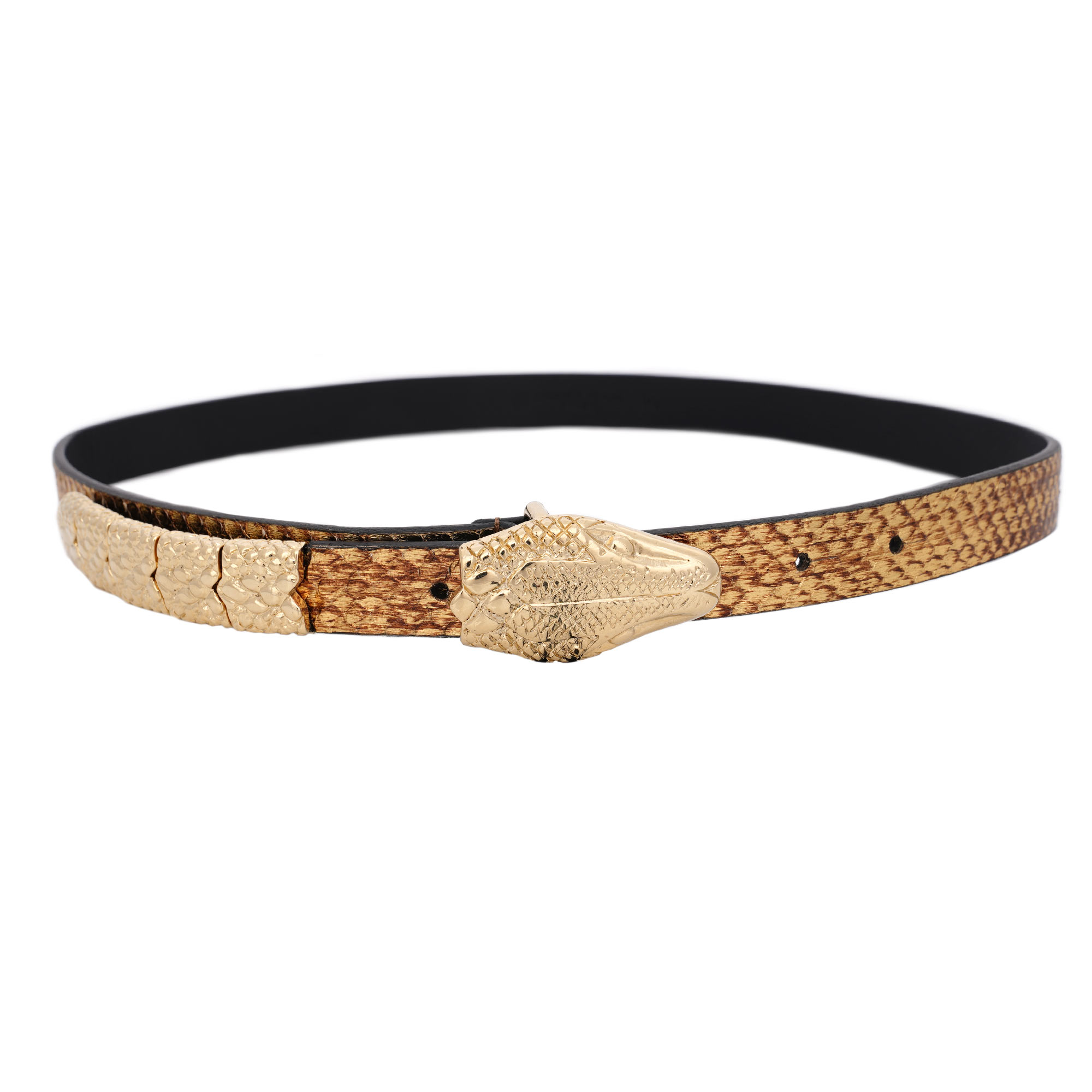 Rider Metal Snake Leather Belt Gold 80 32
