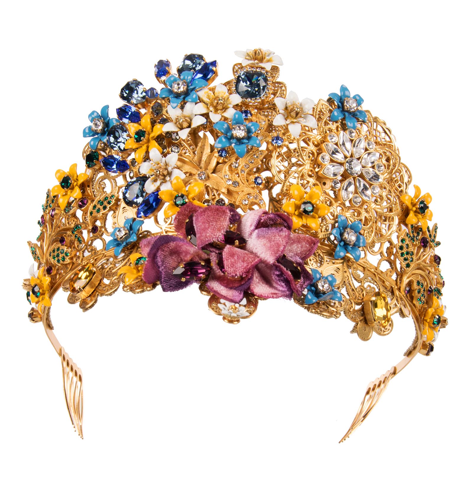 "Mix Fiori" Filigree Tiara Crown with flowers and crystals in Gold by DOLCE & GABBANA