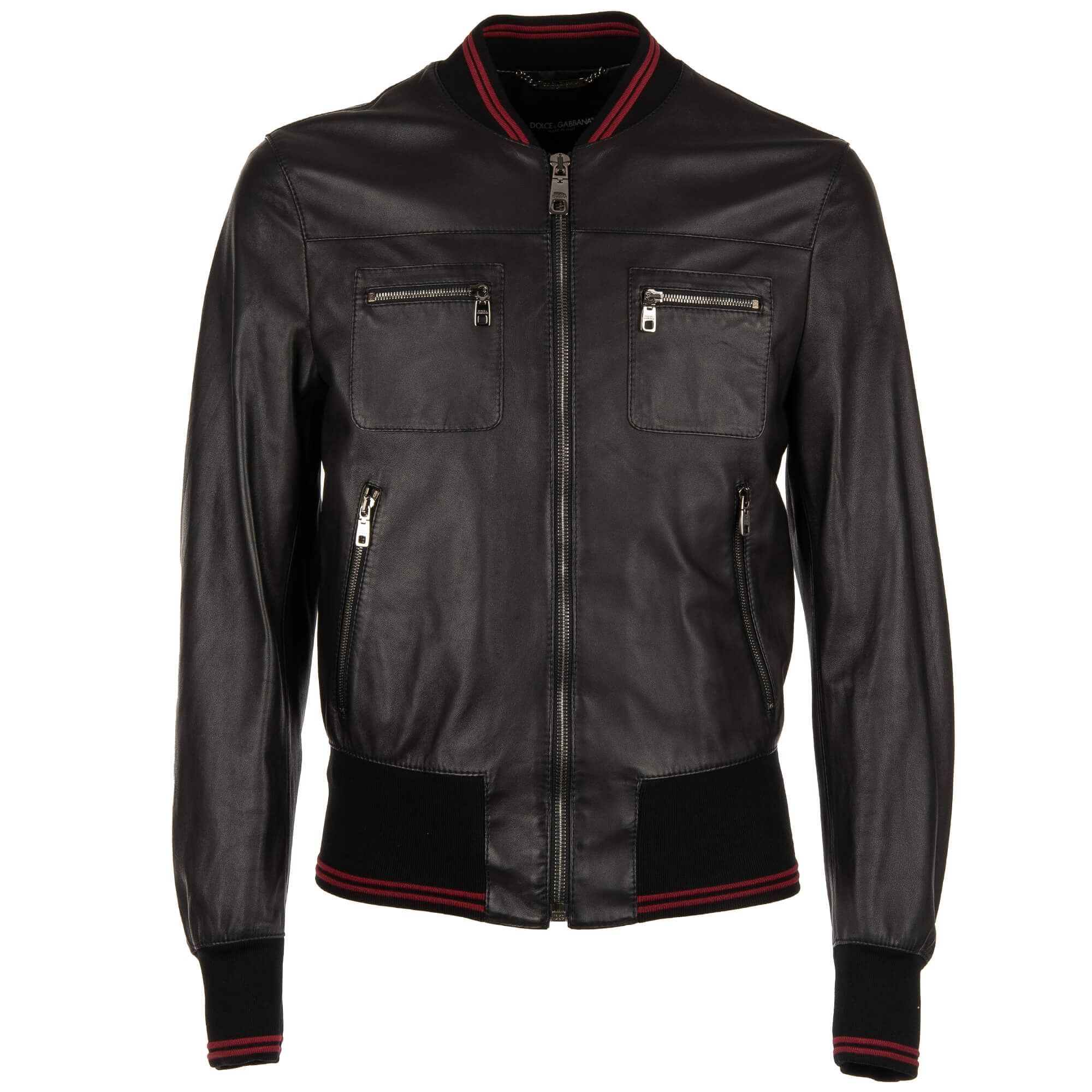 Bomber style nappa leather jacket with many pockets and knitted details by DOLCE & GABBANA
