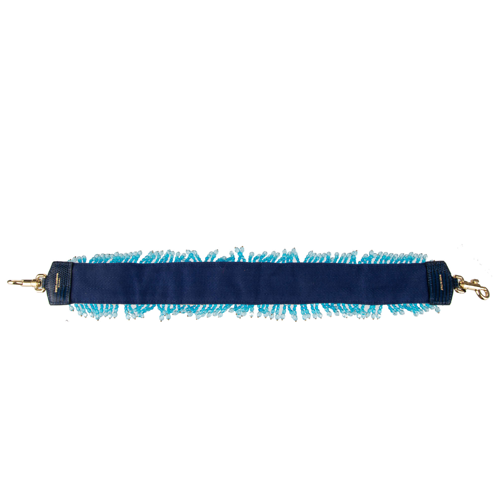 Schulterriemen für Tasche aus Baumwolle und Raffia in Blau und Gold verziert mit Perlen und Kristallen Handstickerei von DOLCE & GABBANA