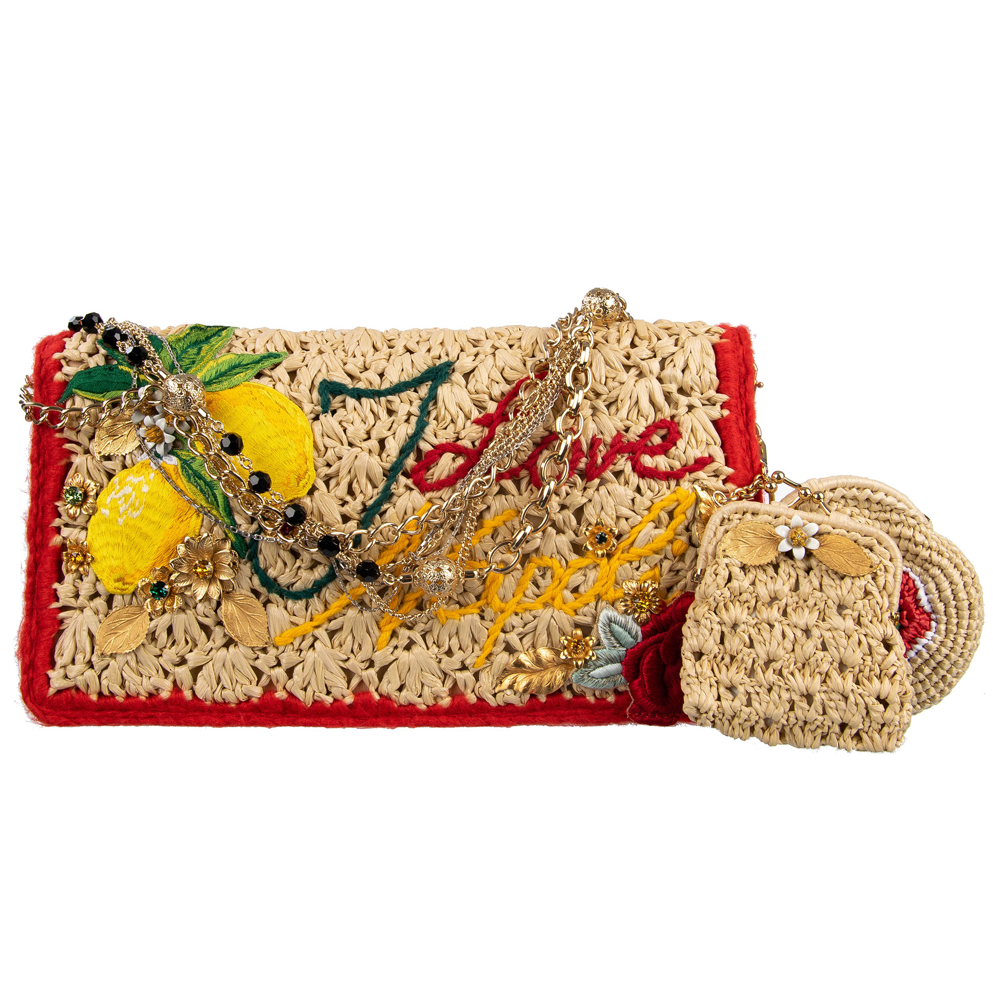Embellished NAPOLI Beaded Straw Bag ROSA