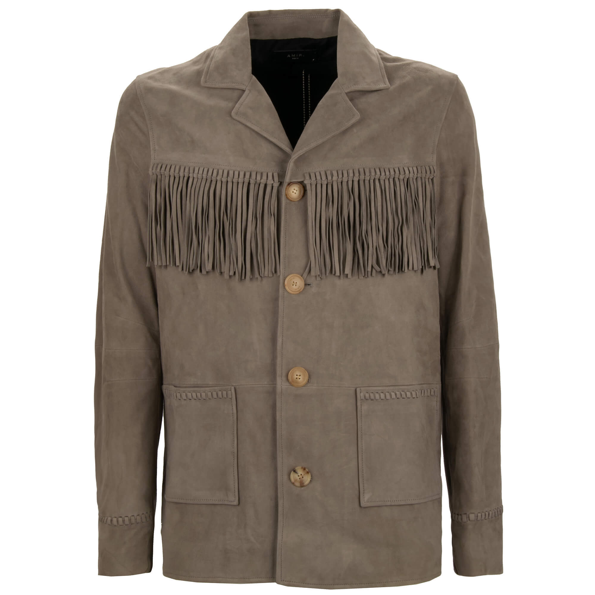 Wildleder Jacke mit Fransen und Taschen Grau 50 M-L