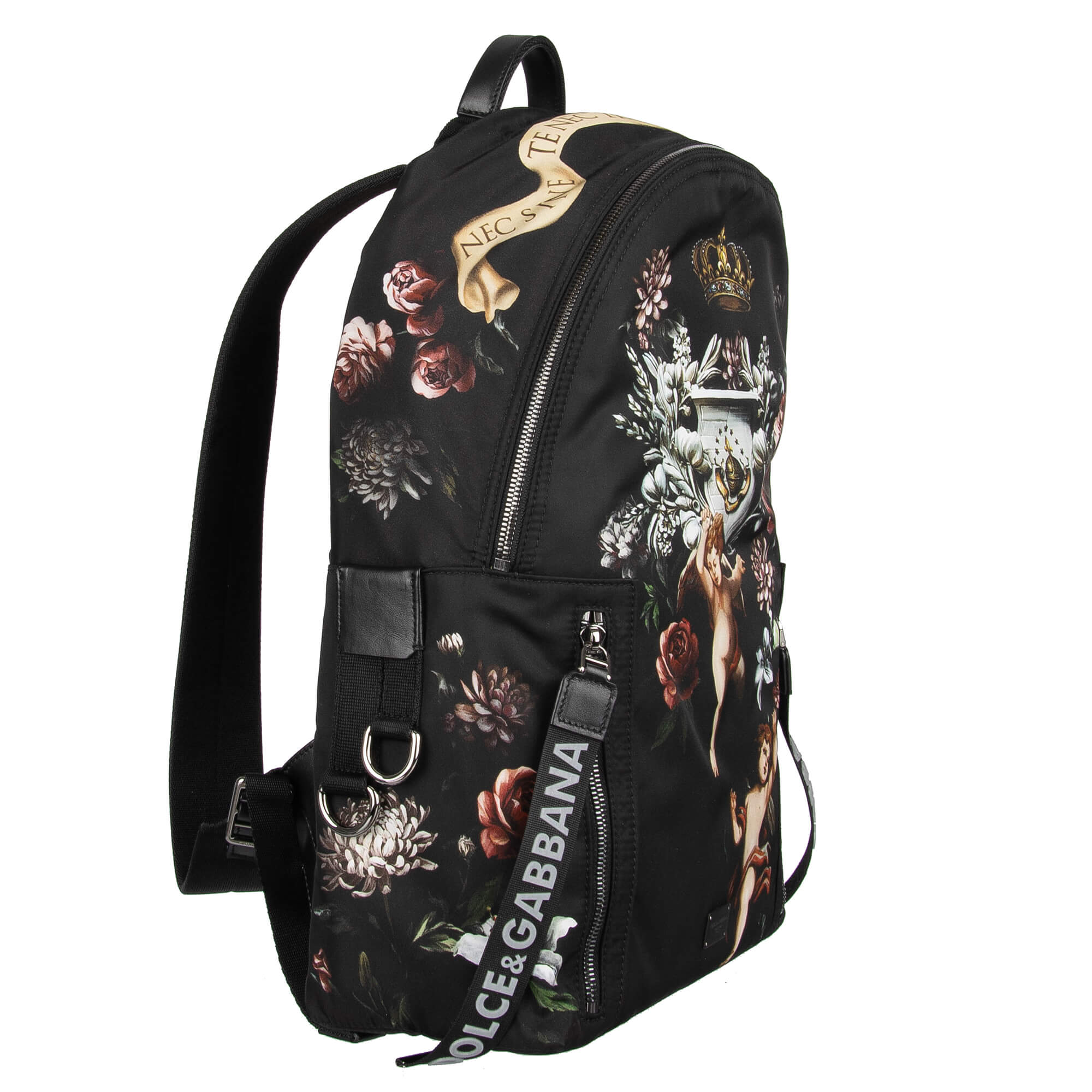 Rucksack "L'Amore e Bellezza" aus Nylon mit Herz, Engeln und Krone Applikationen, Außenfach und Logo Schild von DOLCE & GABBANA
