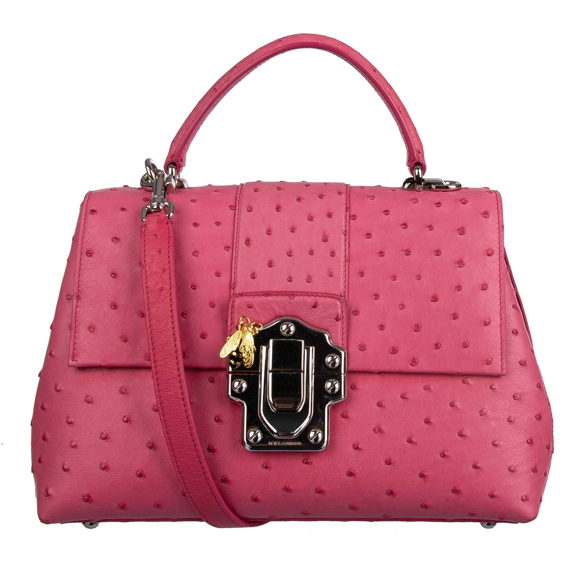 Large Ostrich Leather Bag LUCIA Pink
