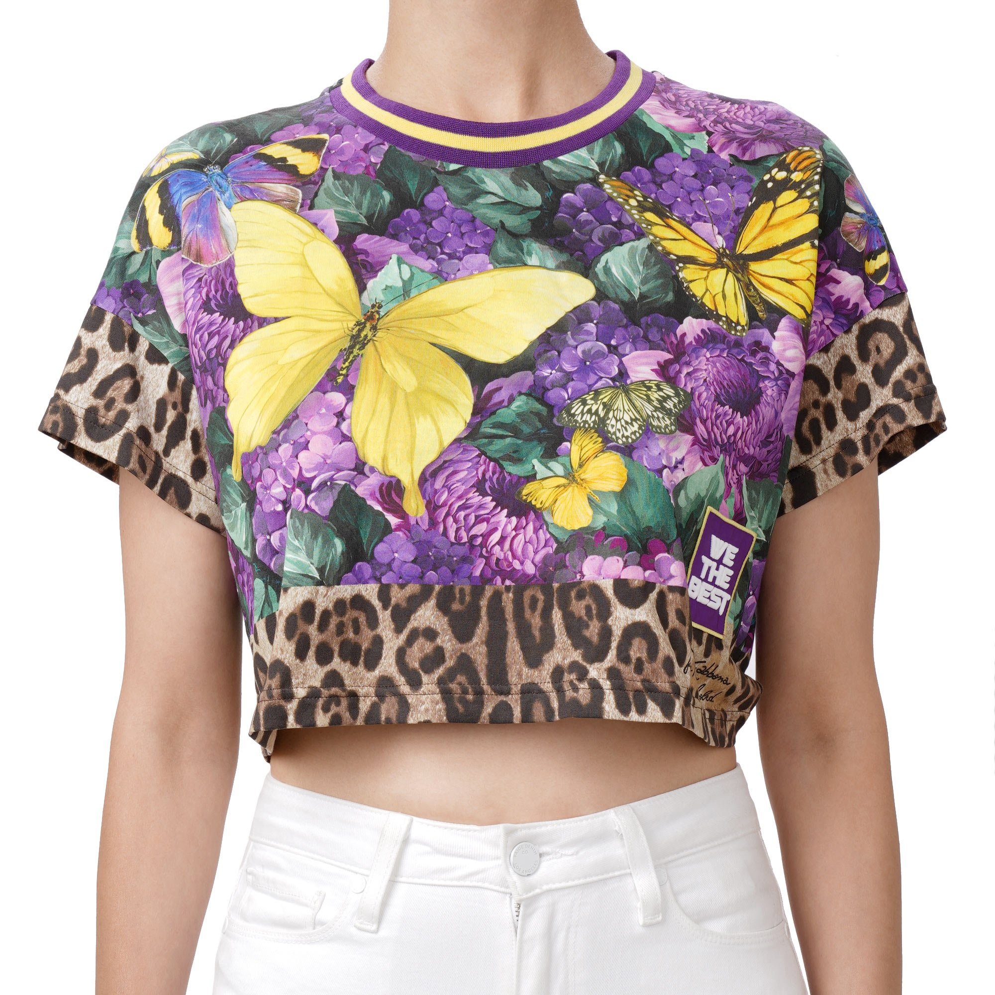 DJ Khaled Leopard Butterfly Crop T-Shirt Top Purple IT 40 US 4 S 