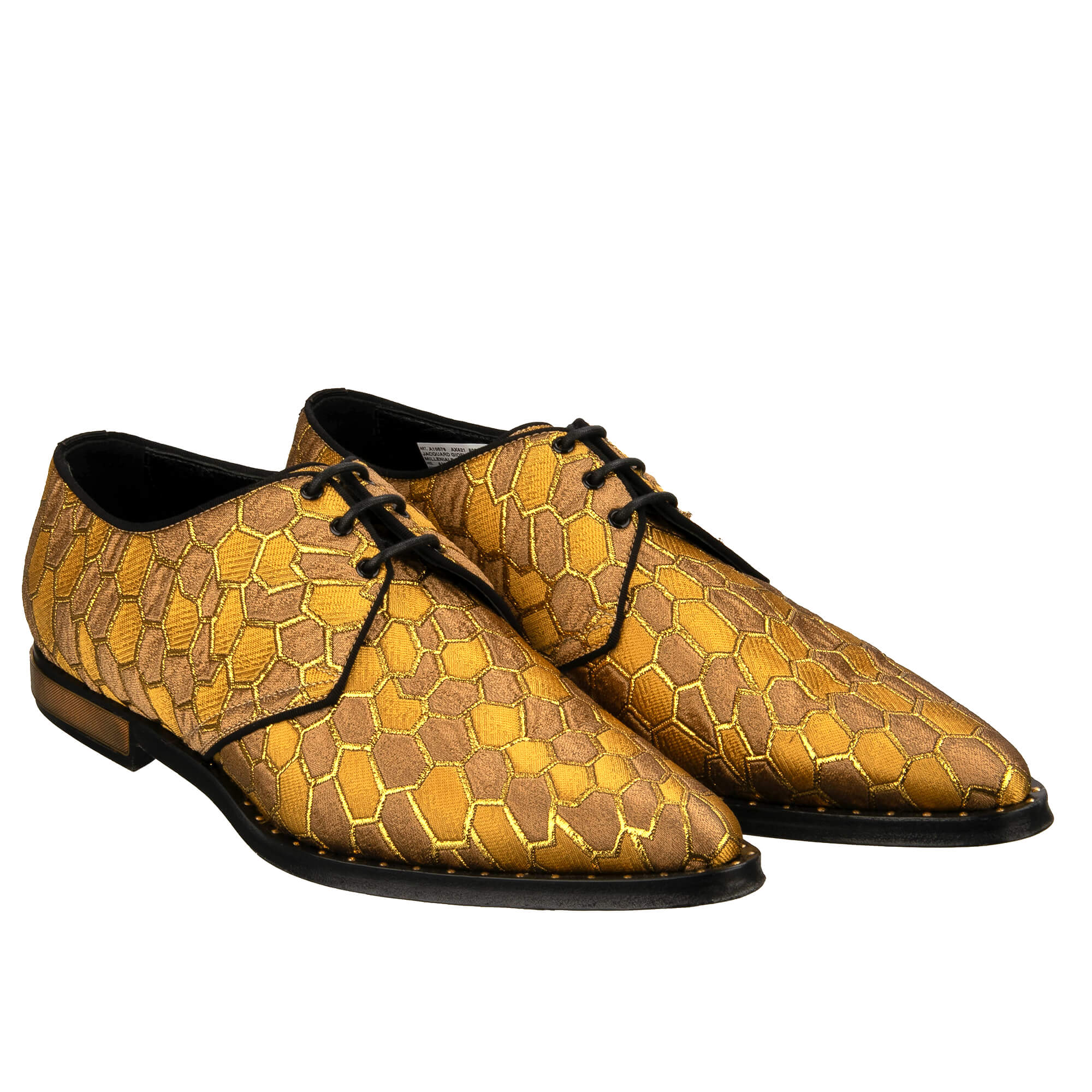 Jacquard Derby Shoes MILLENNIALS with Animal Print and Logo Gold Black 43 US 10