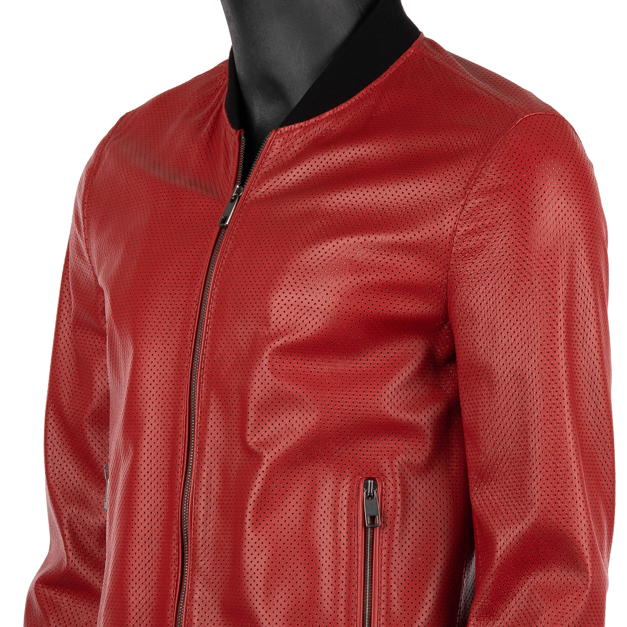 Leichte perforierte Lederjacke im Bomber-Stil aus Nappa Leder mit Kontrast Taille und Manschetten aus Strick von DOLCE & GABBANA