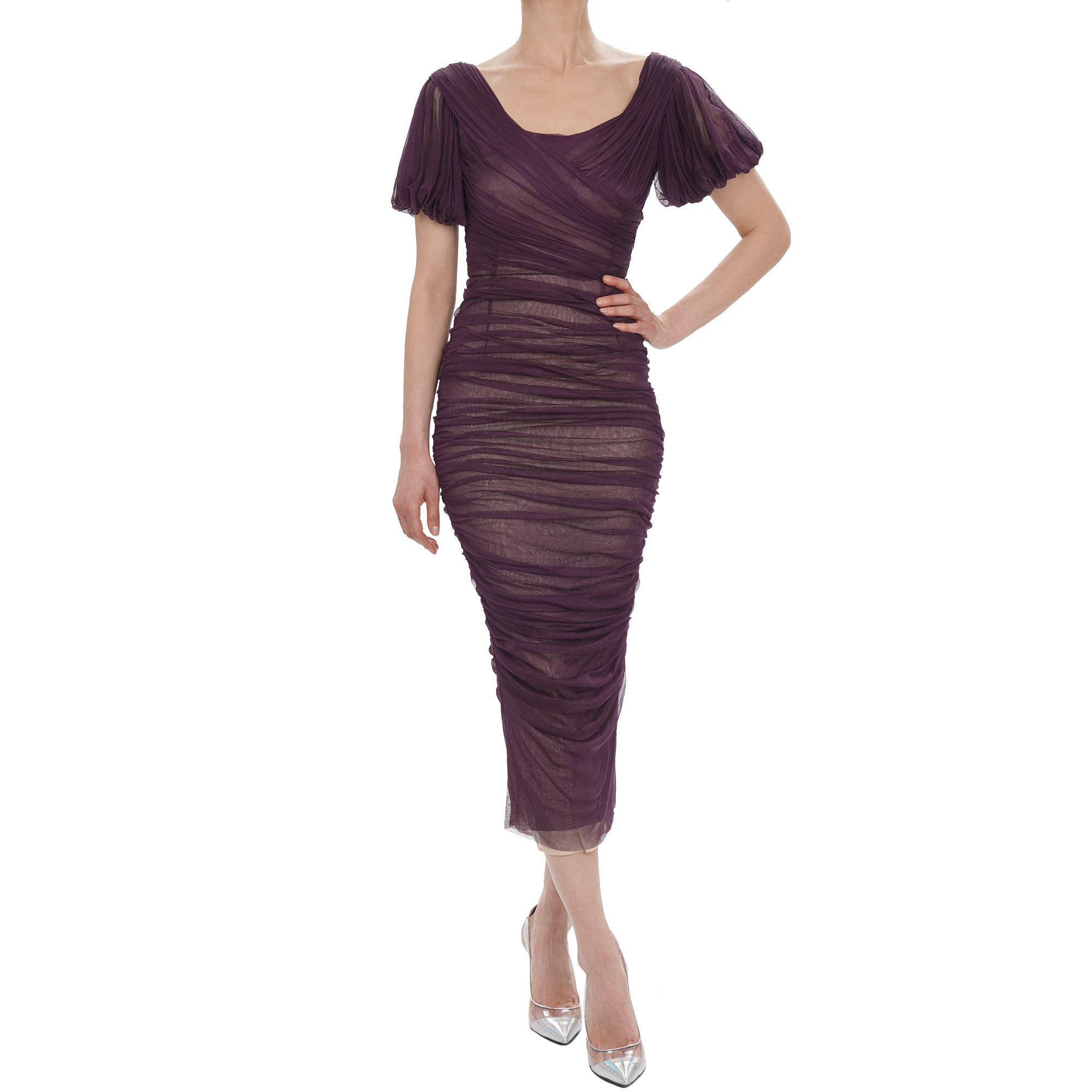 RUNWAY Tulle Bustier Pencil Stretch Dress Silk Purple IT 40 S
