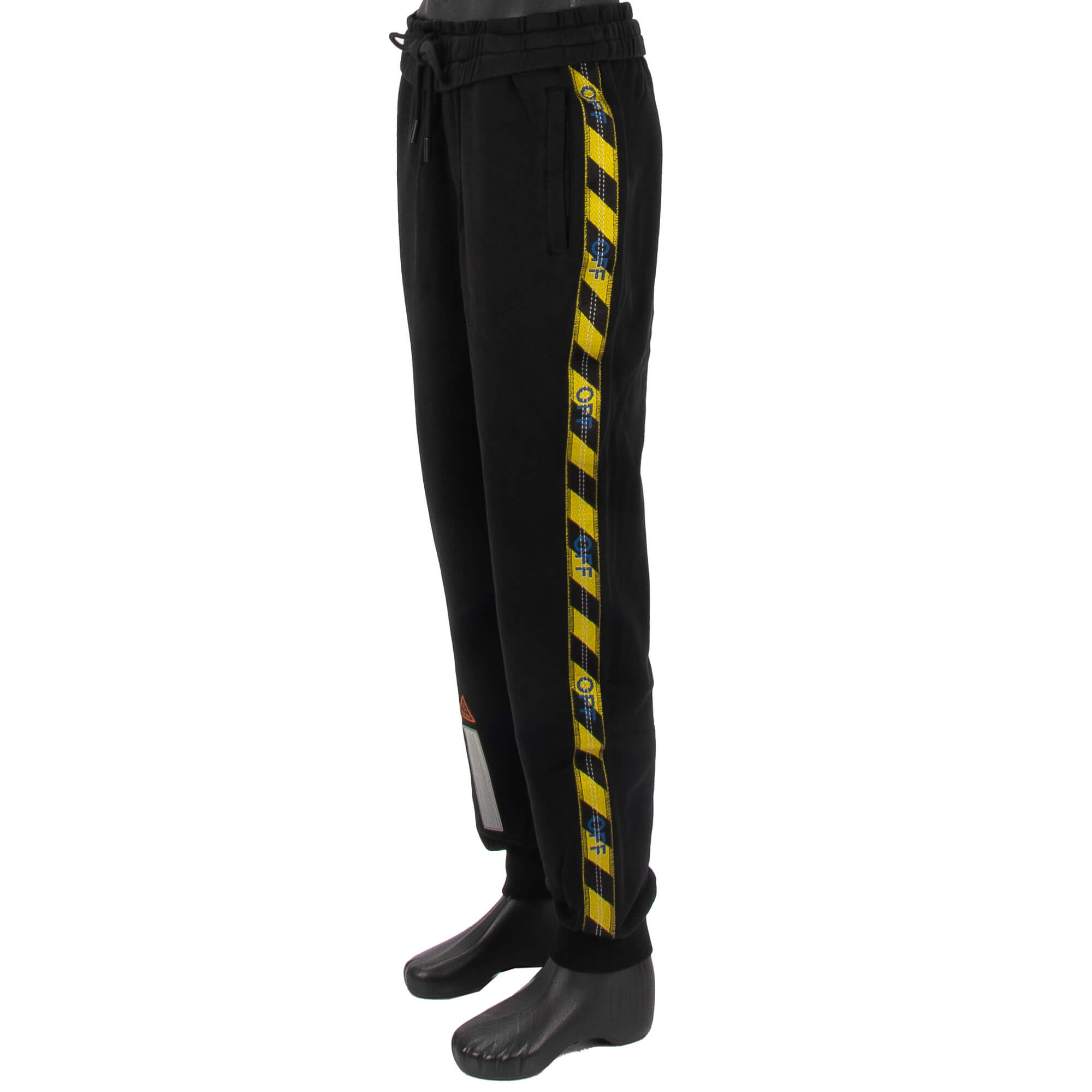Off-White Virgil Abloh Sweatpants mit Logo Side Tape Schwarz Gelb