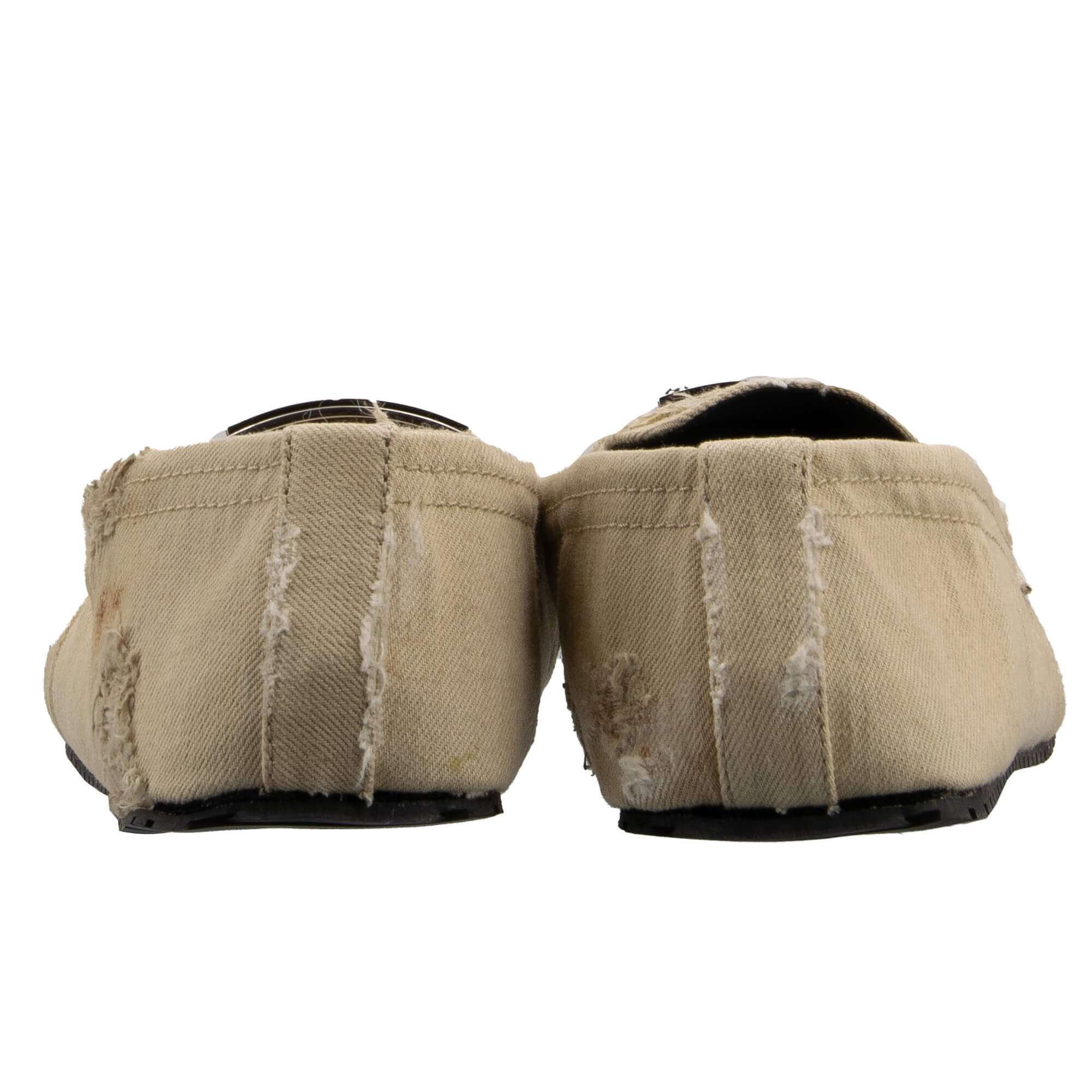 One of a kind destroyed effect denim fabric moccasins shoes NEW ZERO with DG Metal Logo Plate in beige by DOLCE & GABBANA
